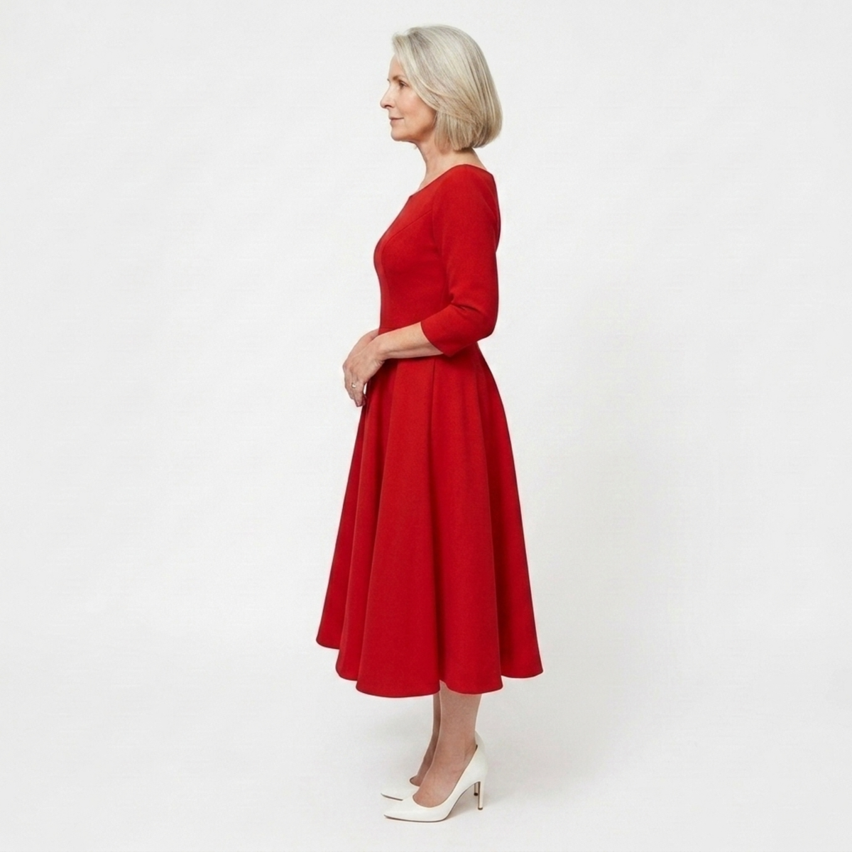 Women's A-Line Midi Dress Three Quarter Sleeve Round Neck Wedding Guest Formal Dress