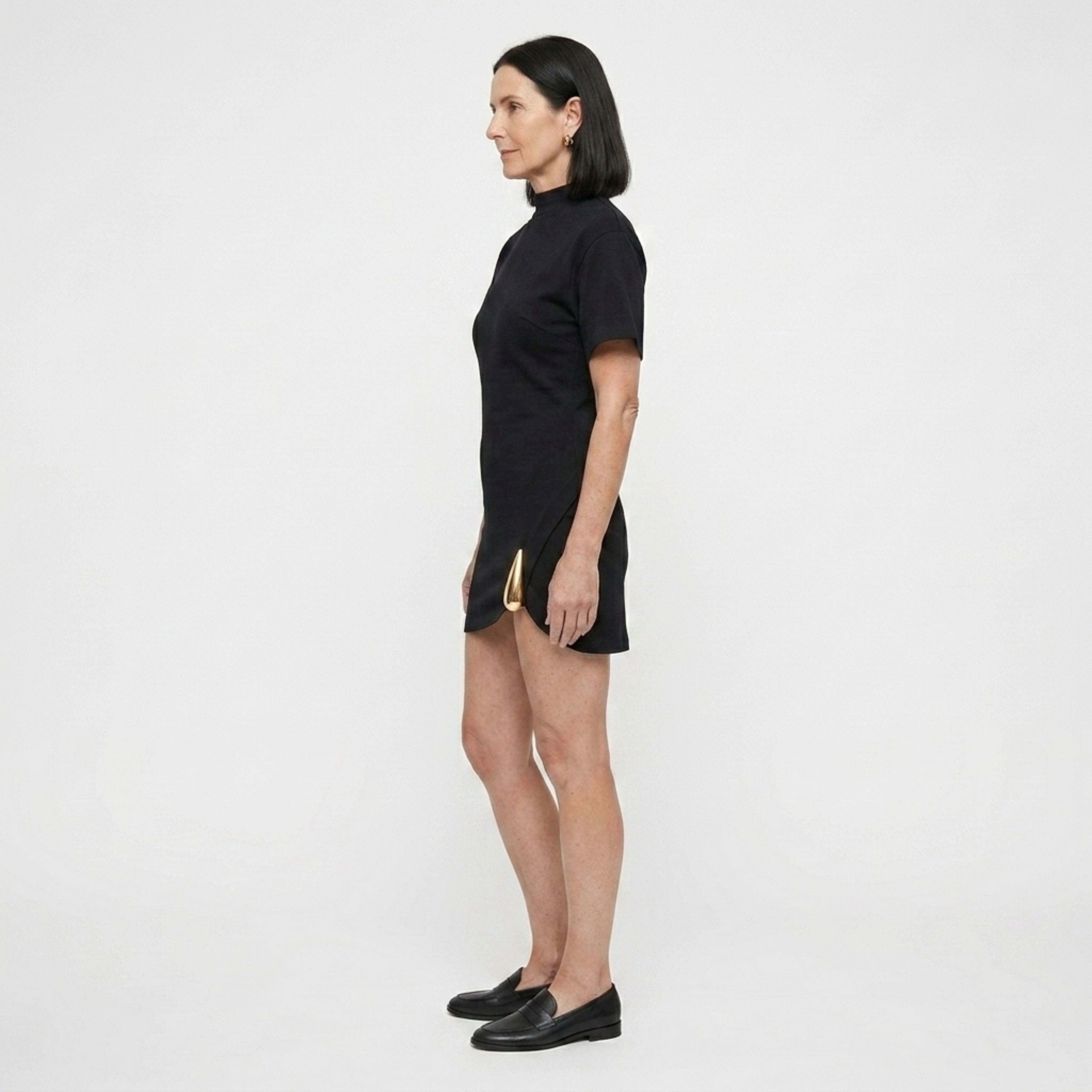 Women's Ruched Bodycon Mini Dress High Neck Short Sleeve Cocktail Party Dress