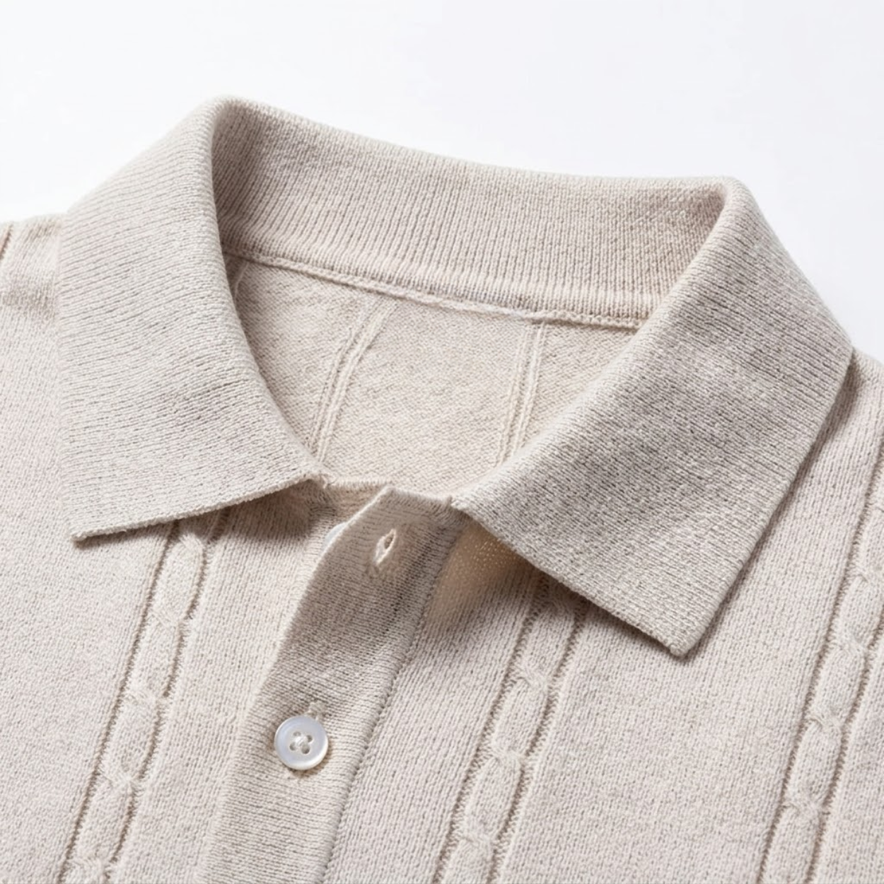 Men's short-sleeve polo shirt — vertical textured mesh — casual daily wear
