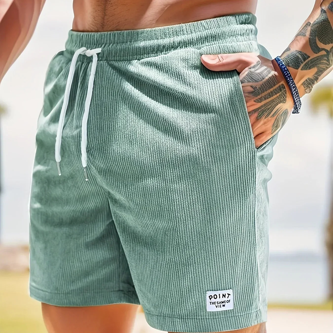 Men's corduroy shorts - knee-length relaxed fit shorts with a drawstring
