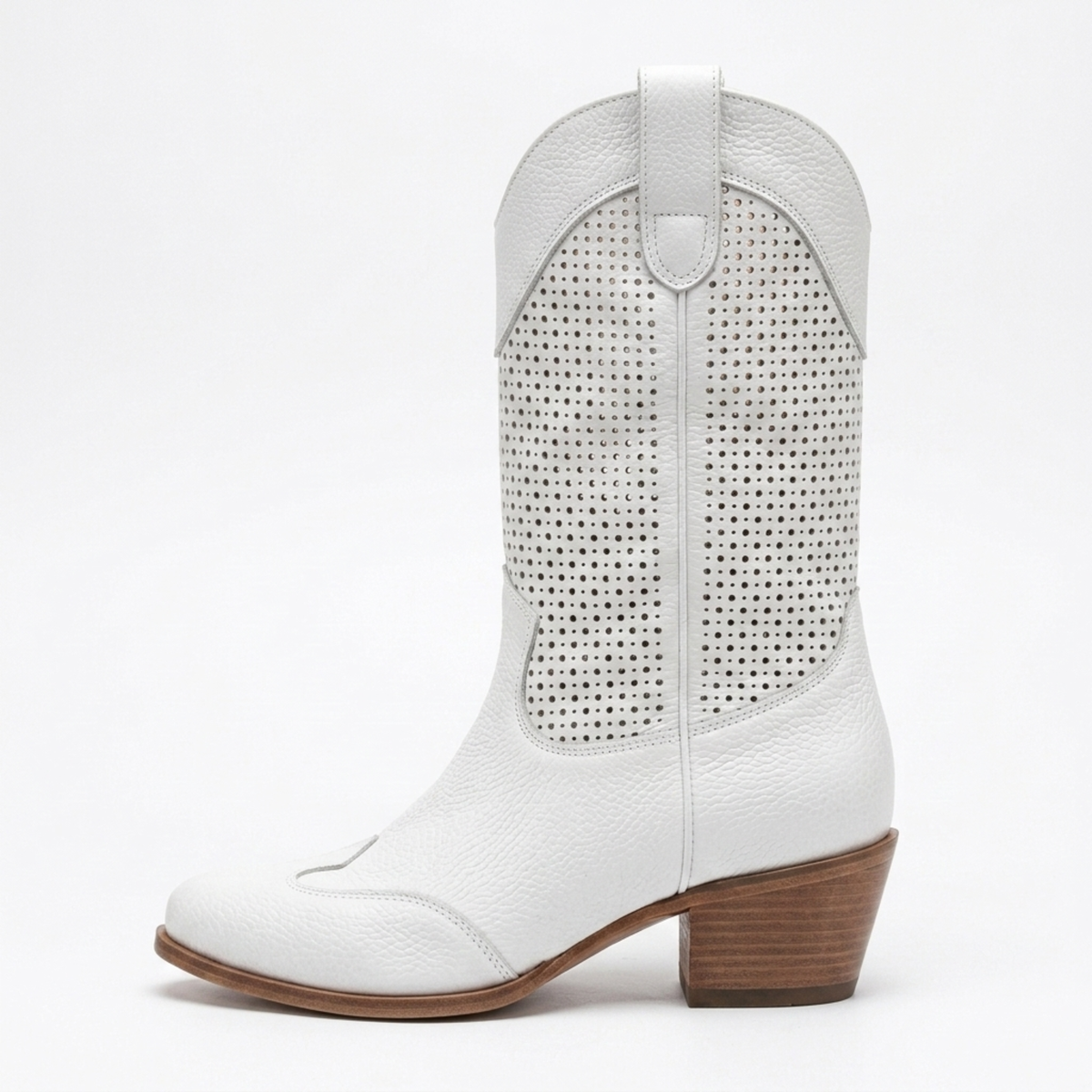 Women's cowboy boots — leather — perforated mid-calf — casual daily