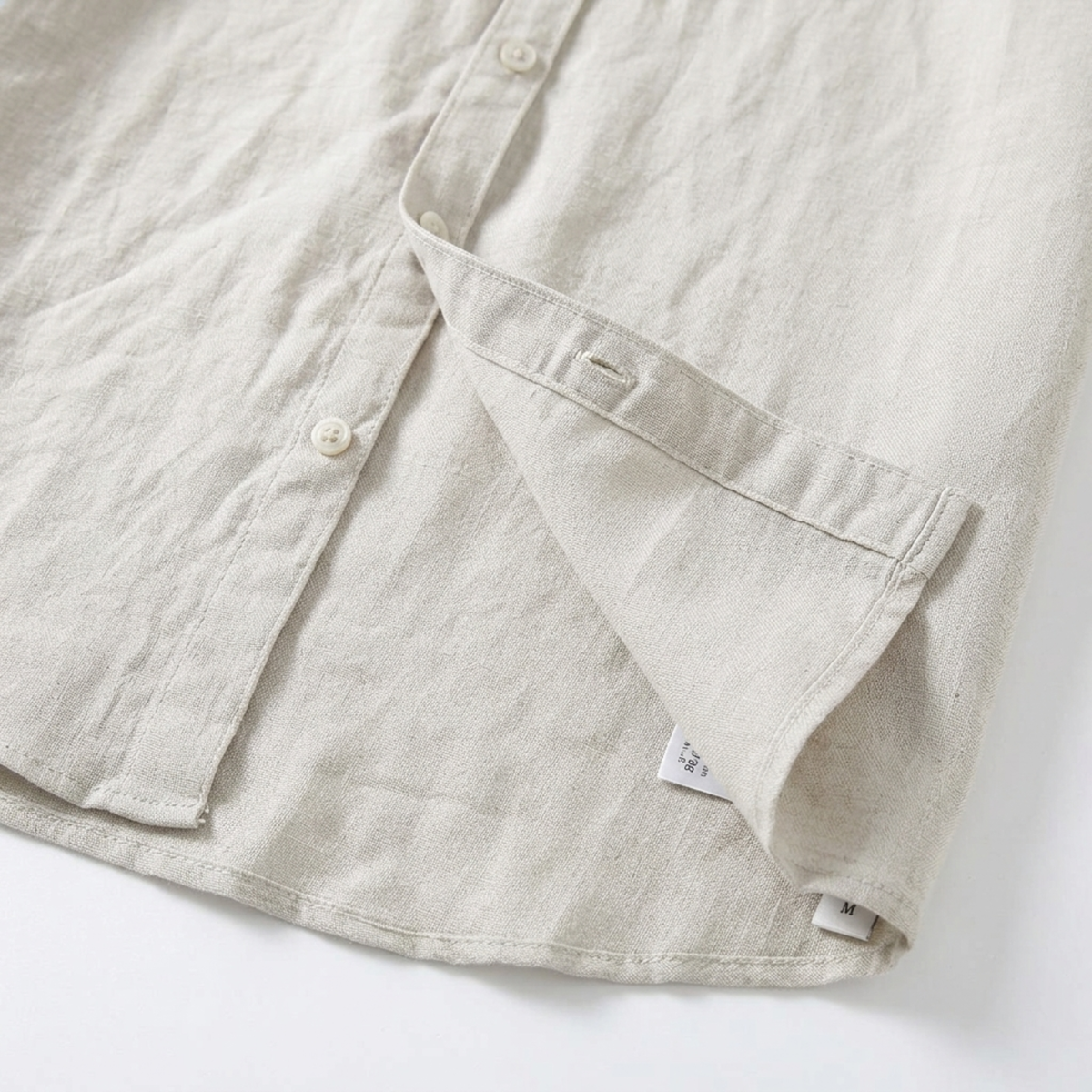 Men's linen shirt — band collar short sleeve — casual beach wear