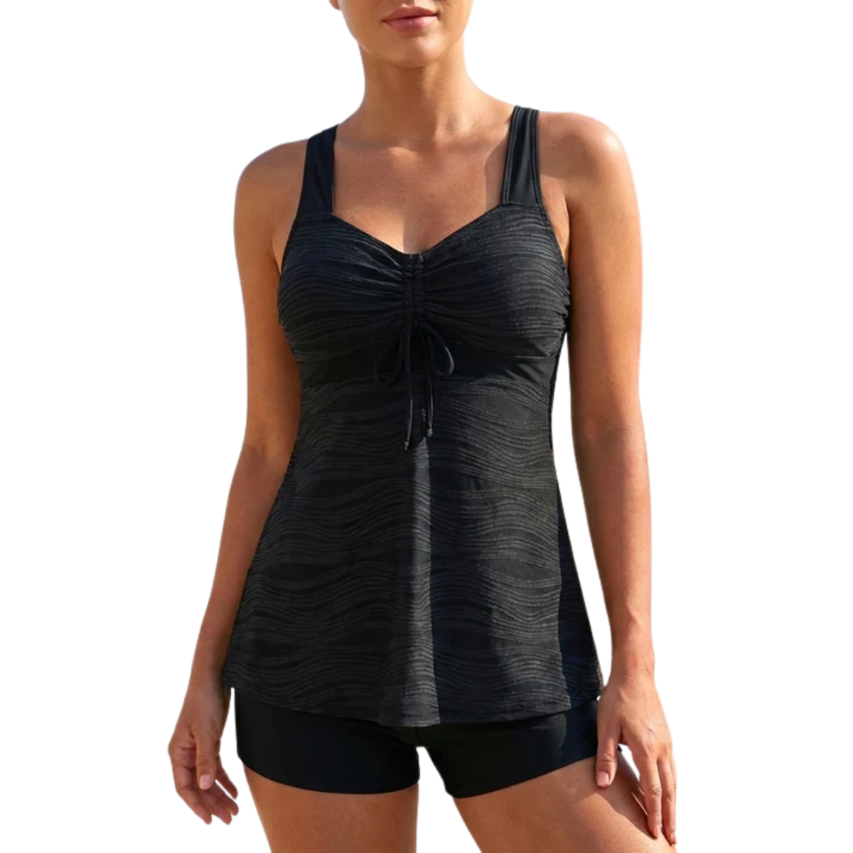 Women’s Slim Fit Swim Dress Tankini Set with V-Neck and Flared Skirt