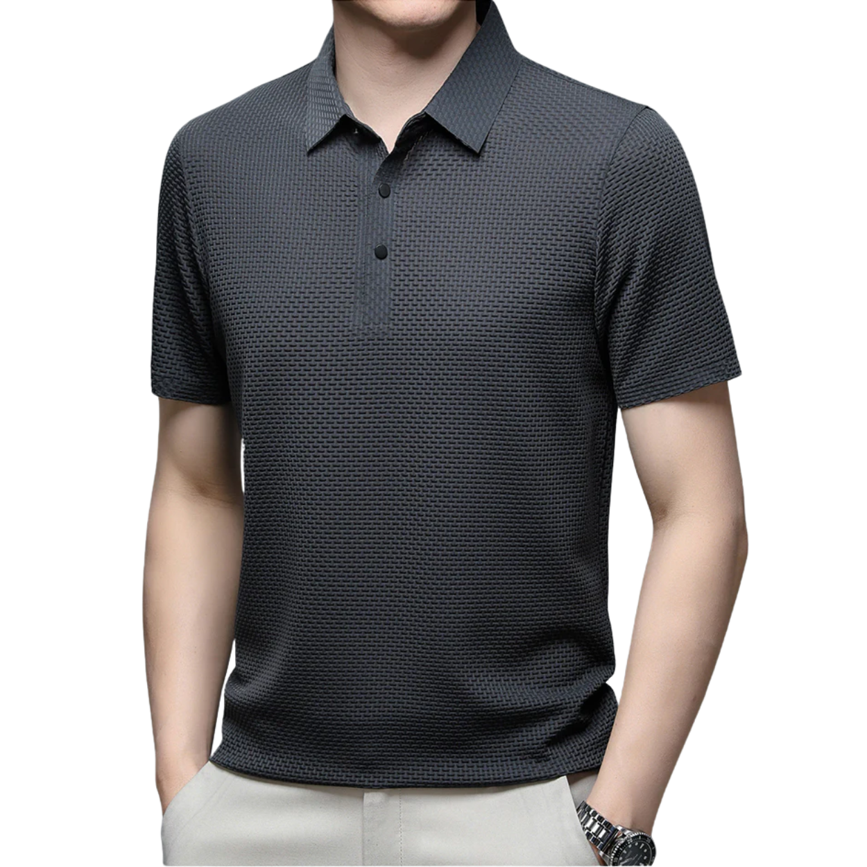 Men's knit polo shirt — lightweight slim fit — casual summer office