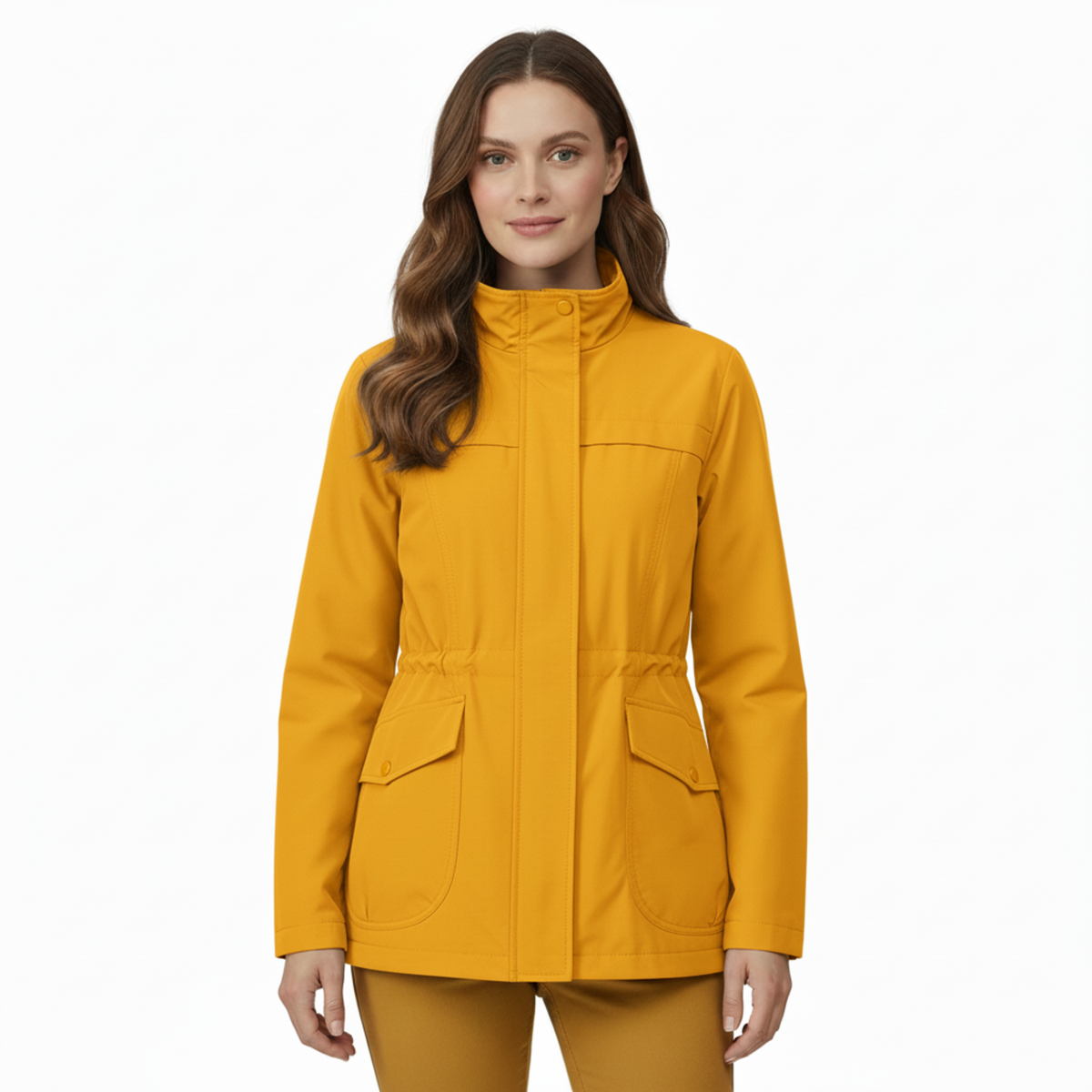 Women's Lightweight Windbreaker Jacket with Adjustable Waist and Front Pockets