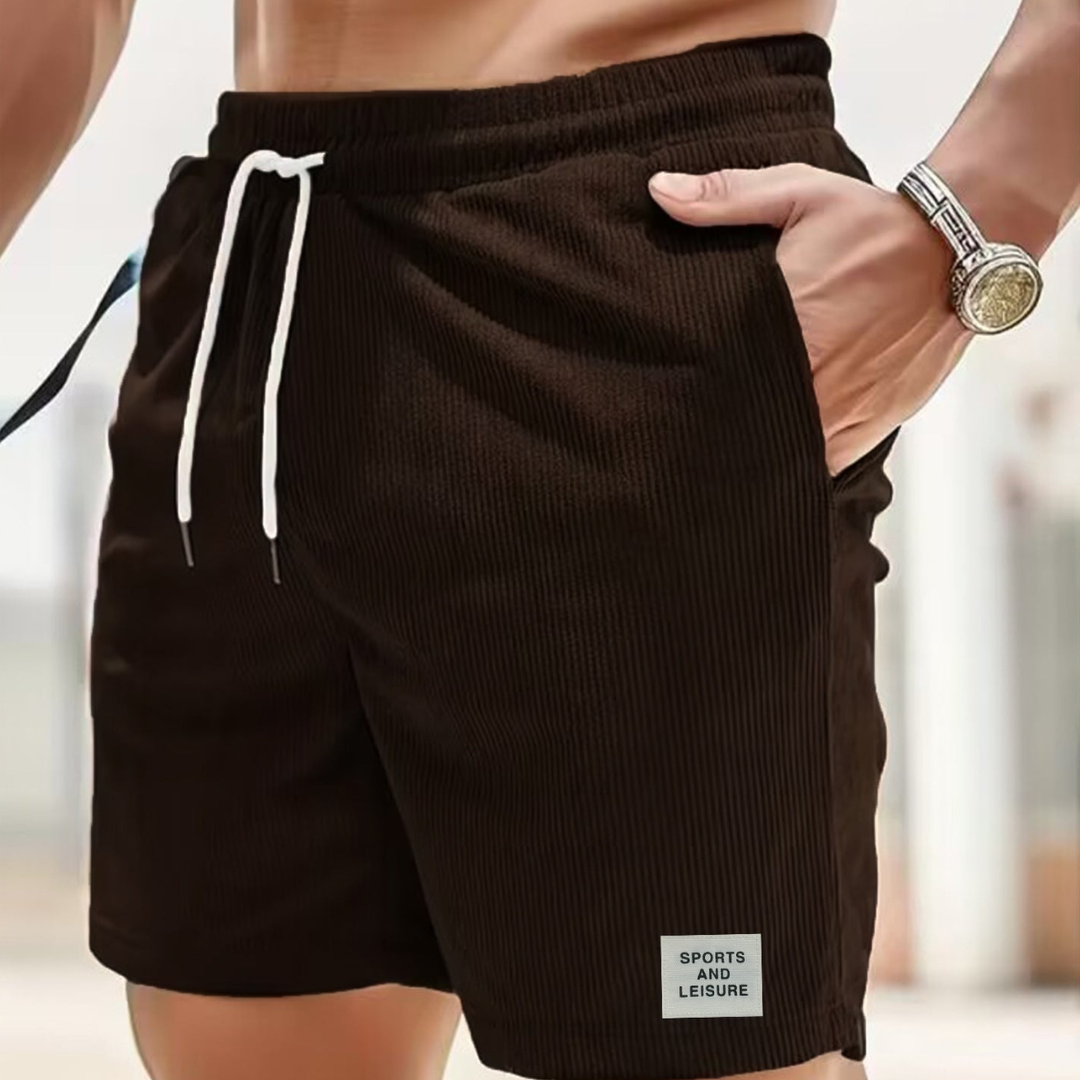 Men's corduroy shorts - knee-length relaxed fit shorts with a drawstring