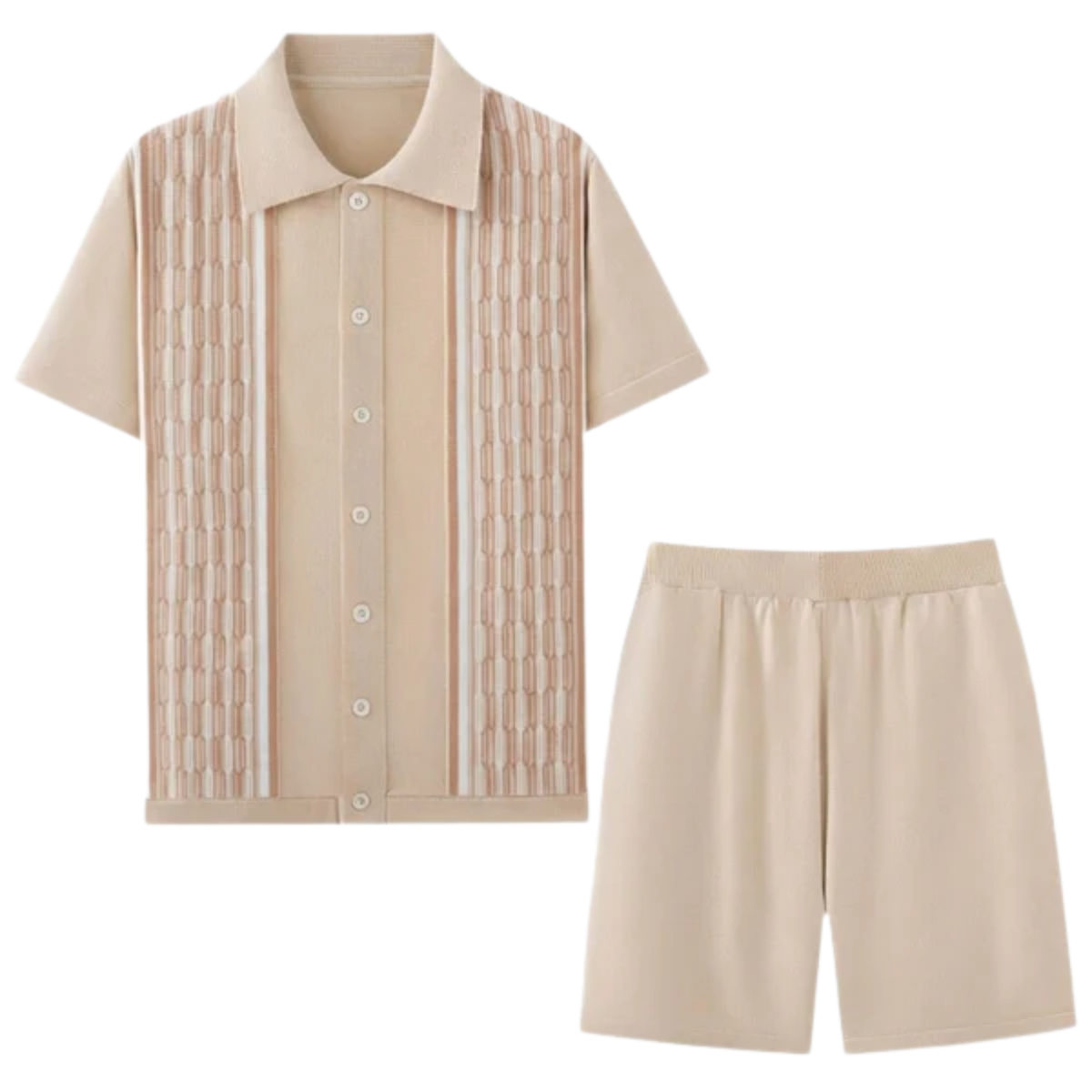 Men's knit two-piece set — geometric knit — casual summer dressing
