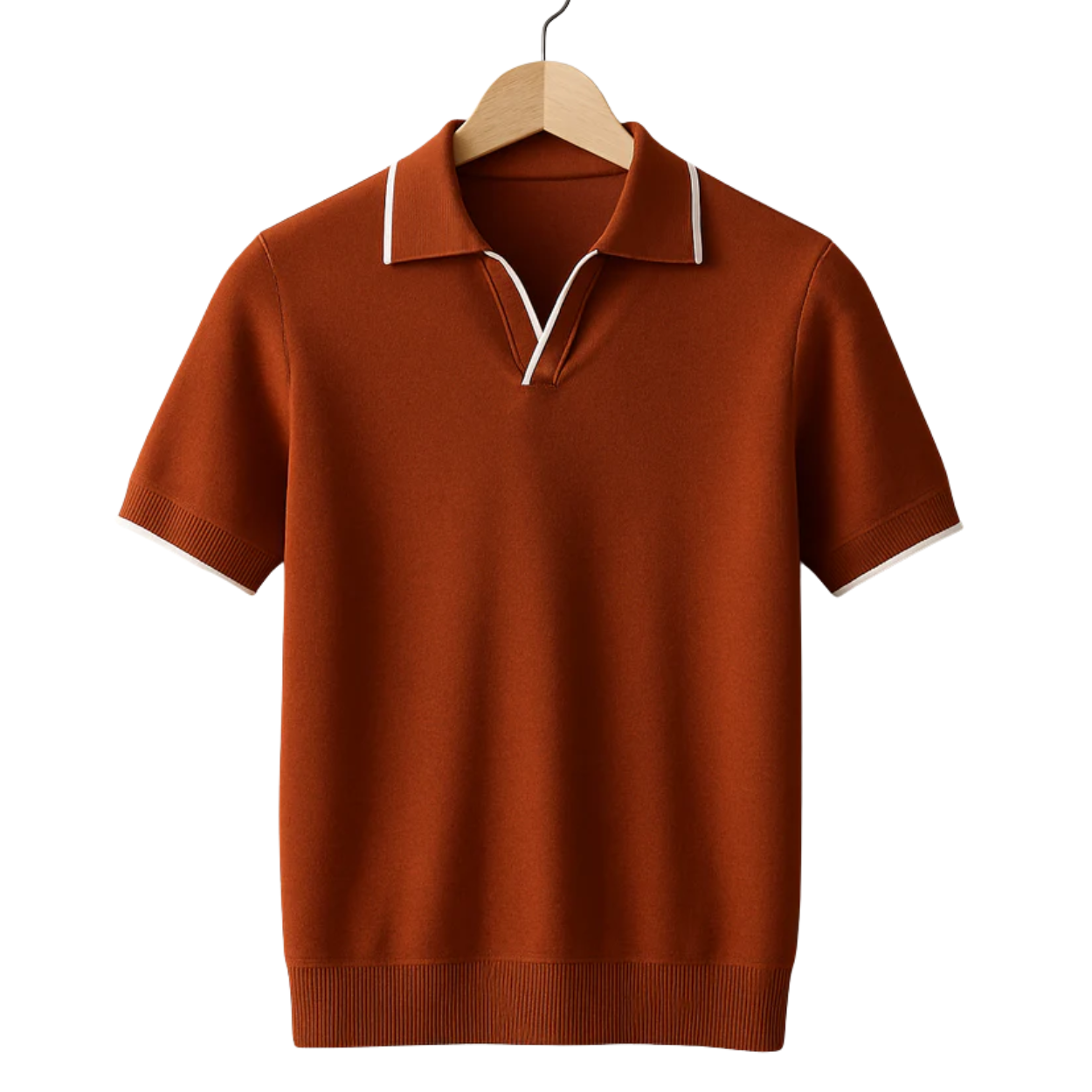 Men's knit polo shirt — contrast trim slim fit — casual daily