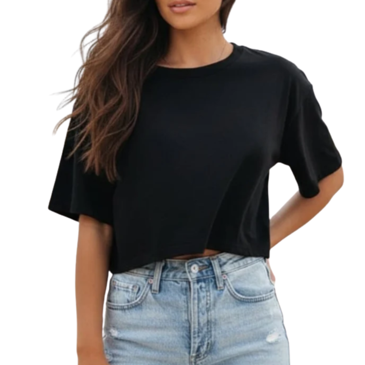Crop top blouse for women with short sleeves and a round neck — daily