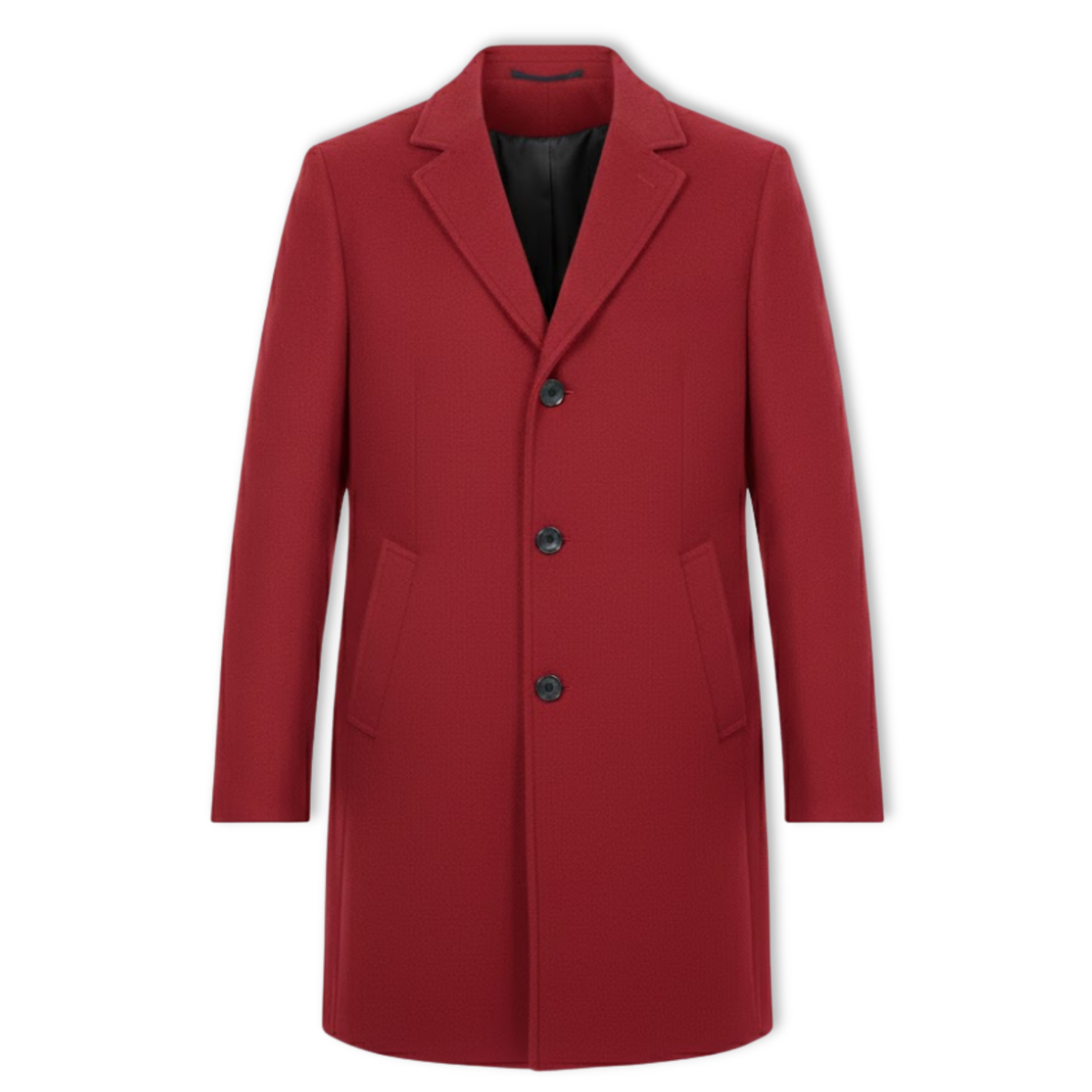 Men's Wool Blend Trench Coat Slim Fit Single Breasted Long Cotton Lined Overcoat