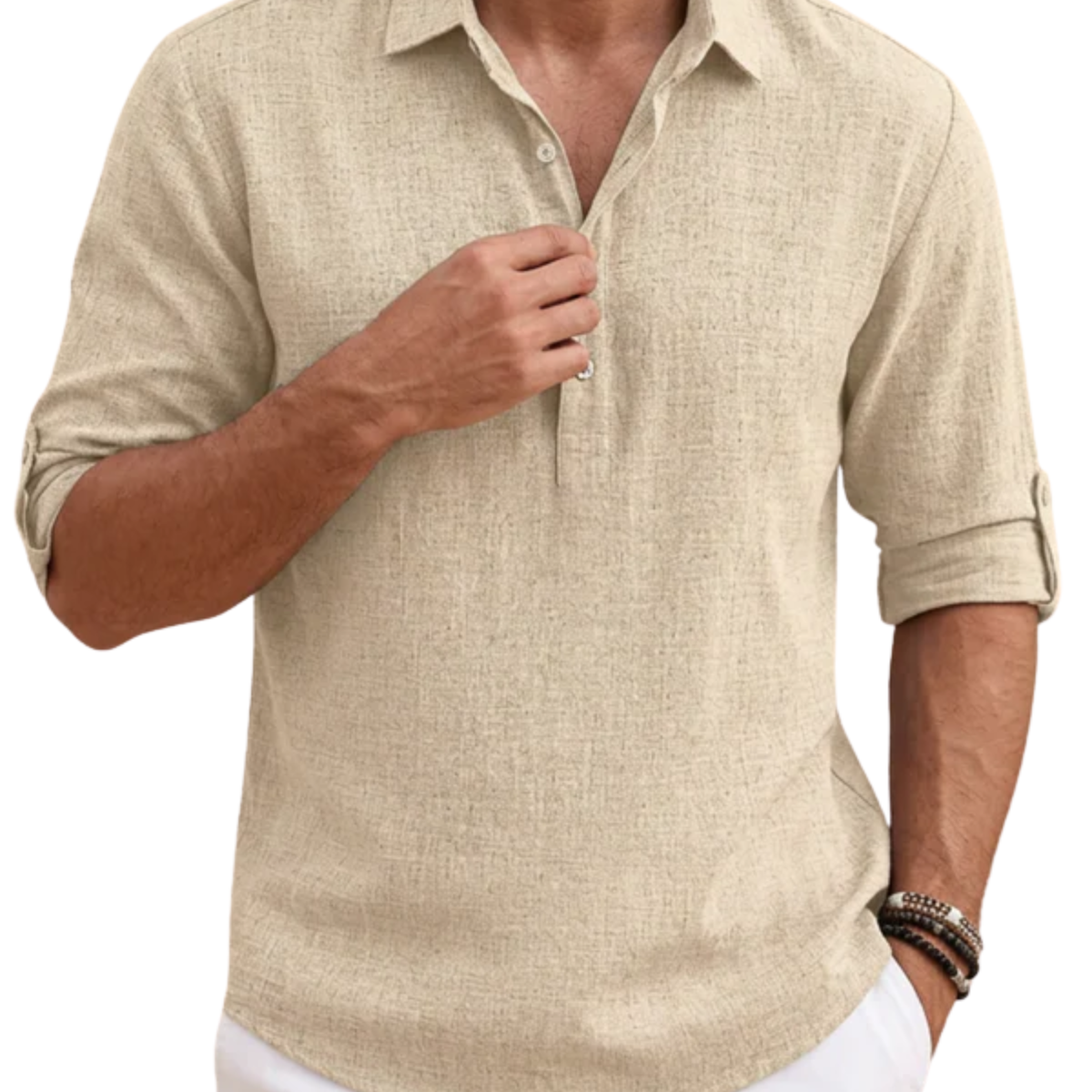 Men's linen polo shirt — regular fit short sleeve — holiday