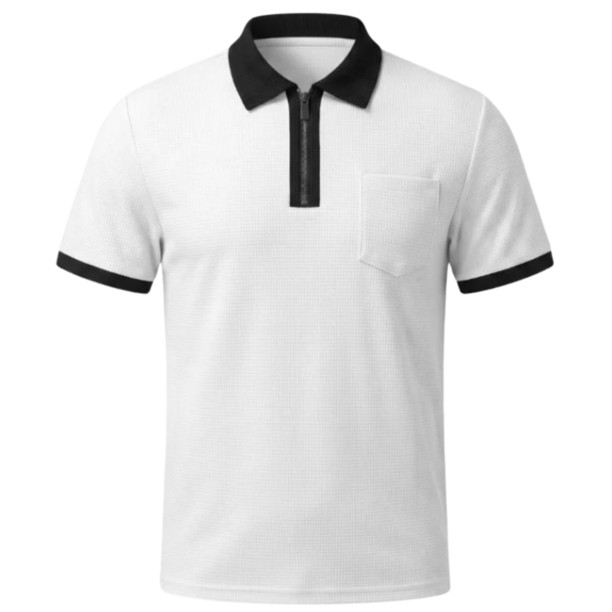 Men's textured polo shirt — front zip regular fit — casual daily office