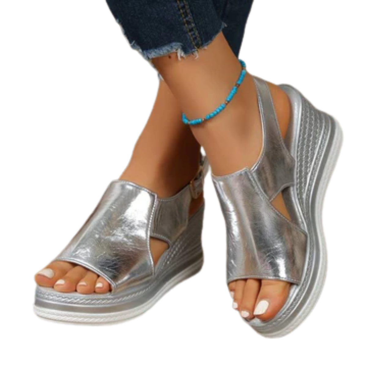 Women's wedge sandals — open toe with ankle strap — daily walking