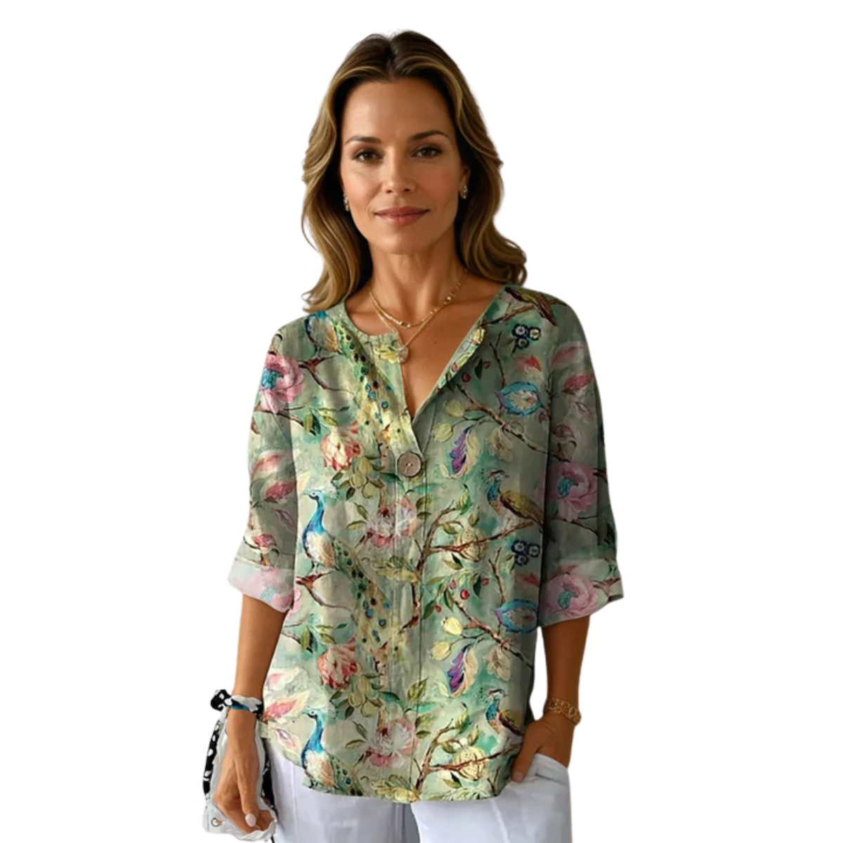 Women's floral blouse — 3/4 sleeve button down — everyday wear
