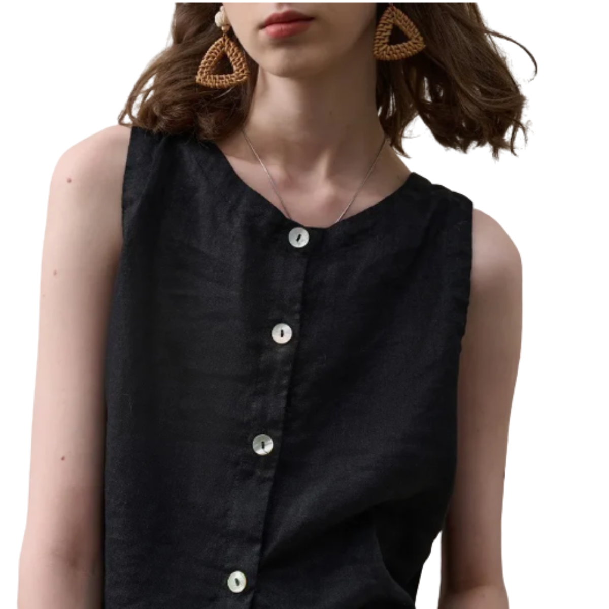 Women's crop top in pure linen with asymmetric hem — summer vacation