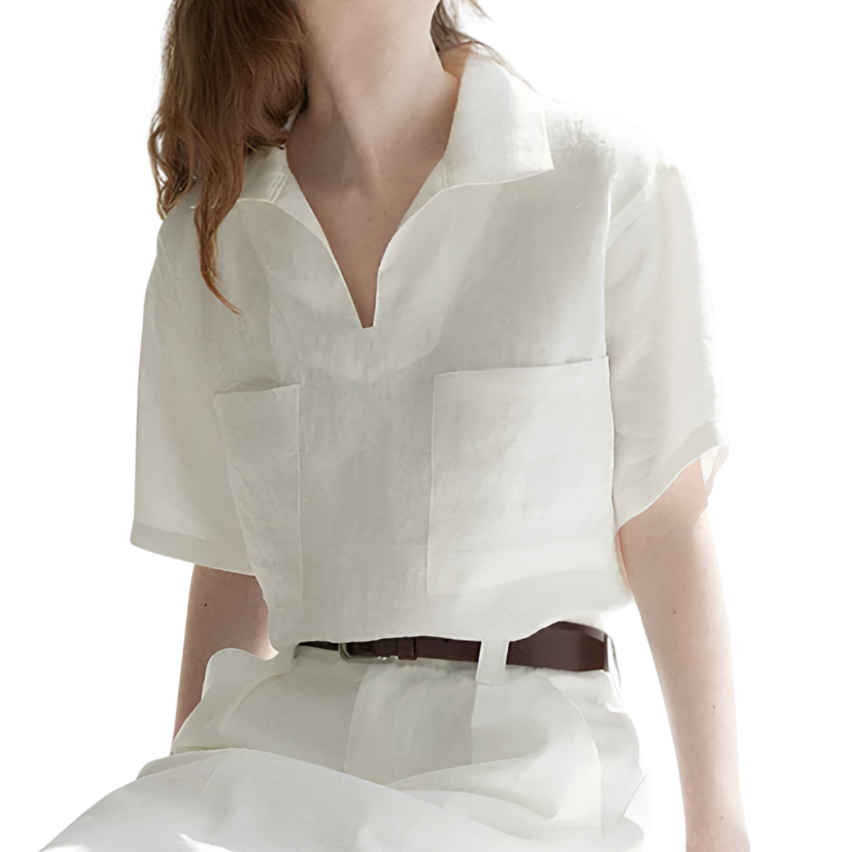 Women's pure linen polo top — relaxed oversized fit V-neck — beach vacation