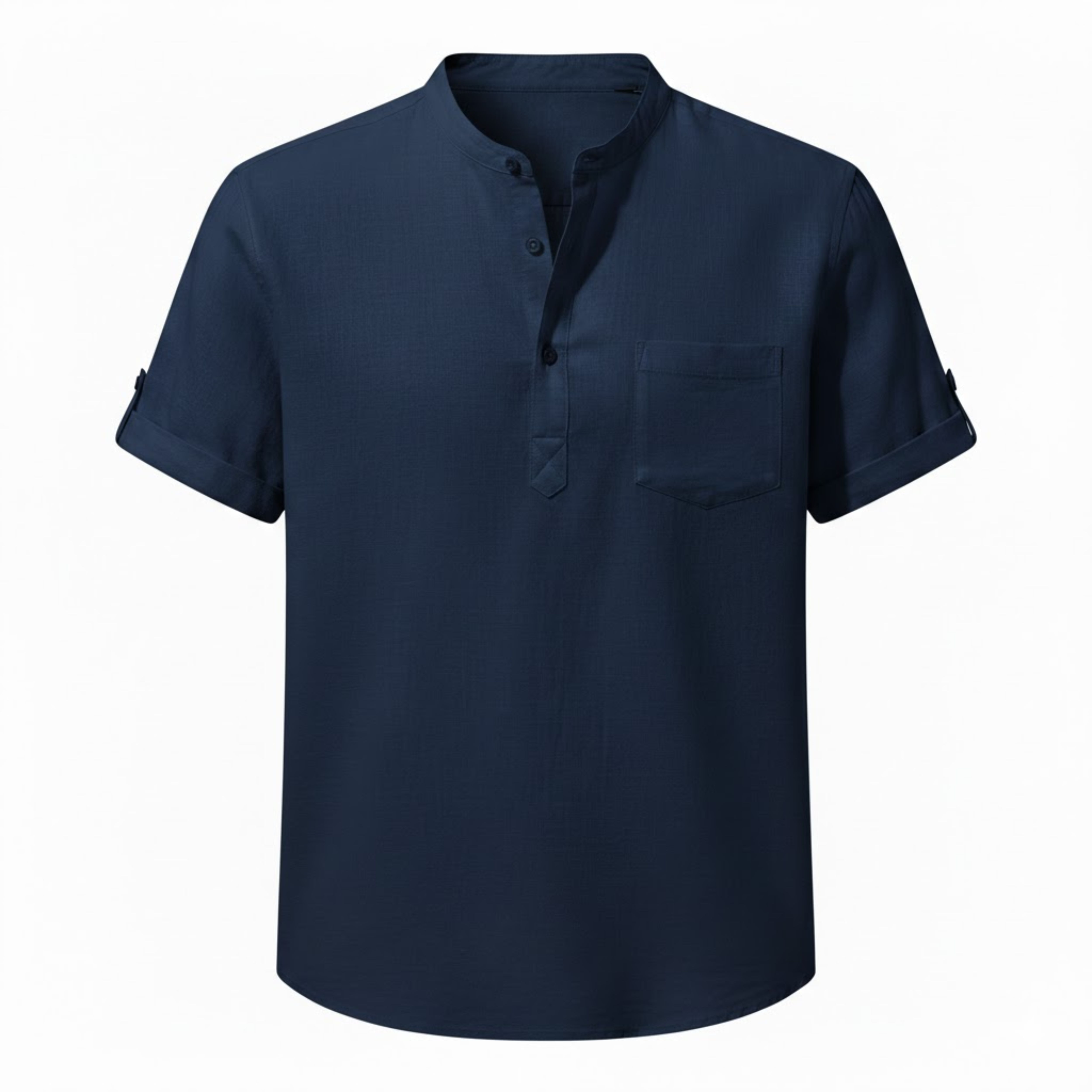 Men's Cotton Linen Henley Shirt Short Sleeve Breathable Casual Pocket Beach Top