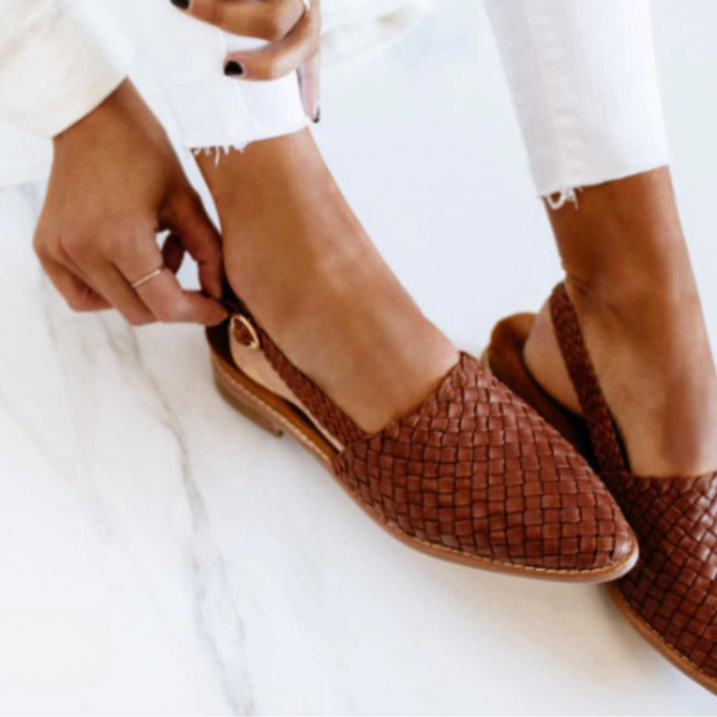 Women's handwoven sandals - flat slingback shoes with buckle - beach vacation
