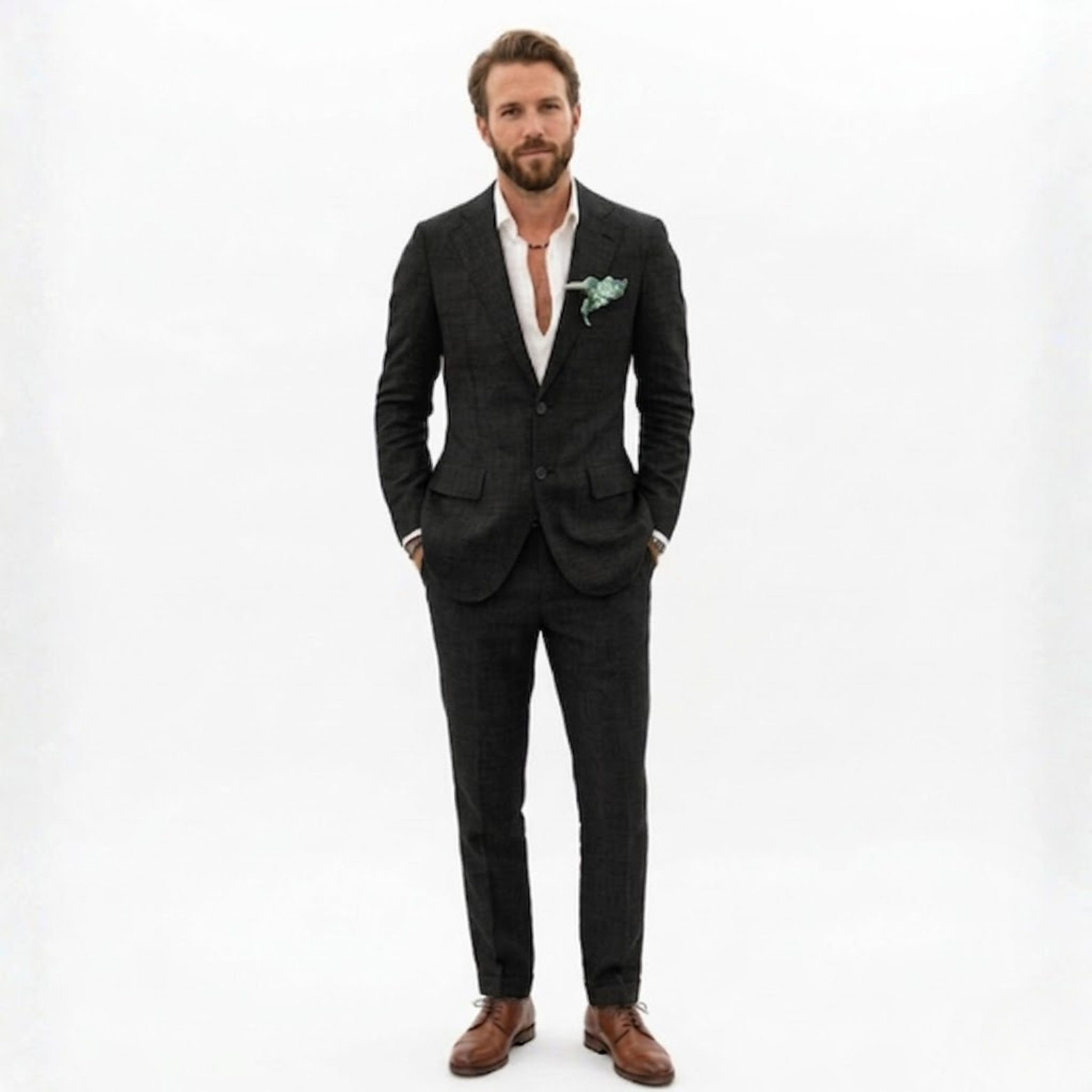 Men’s Cotton Linen Suit 2 Piece Set Slim Fit Single Breasted Blazer and Trousers