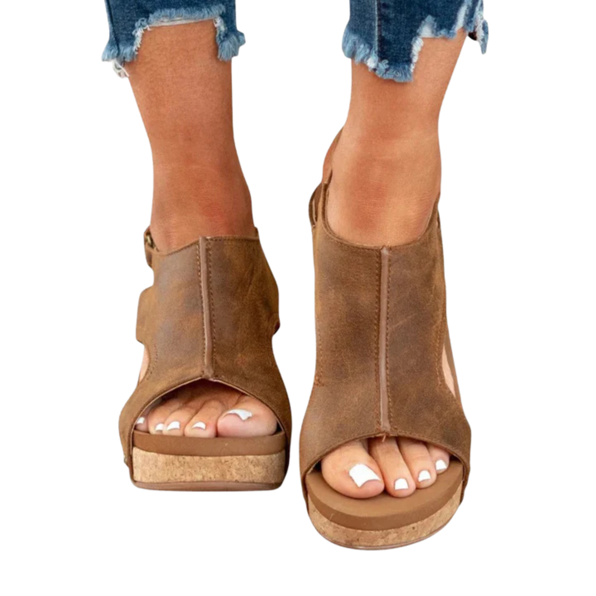 Women's platform wedge sandals — peep toe ankle strap — casual daily