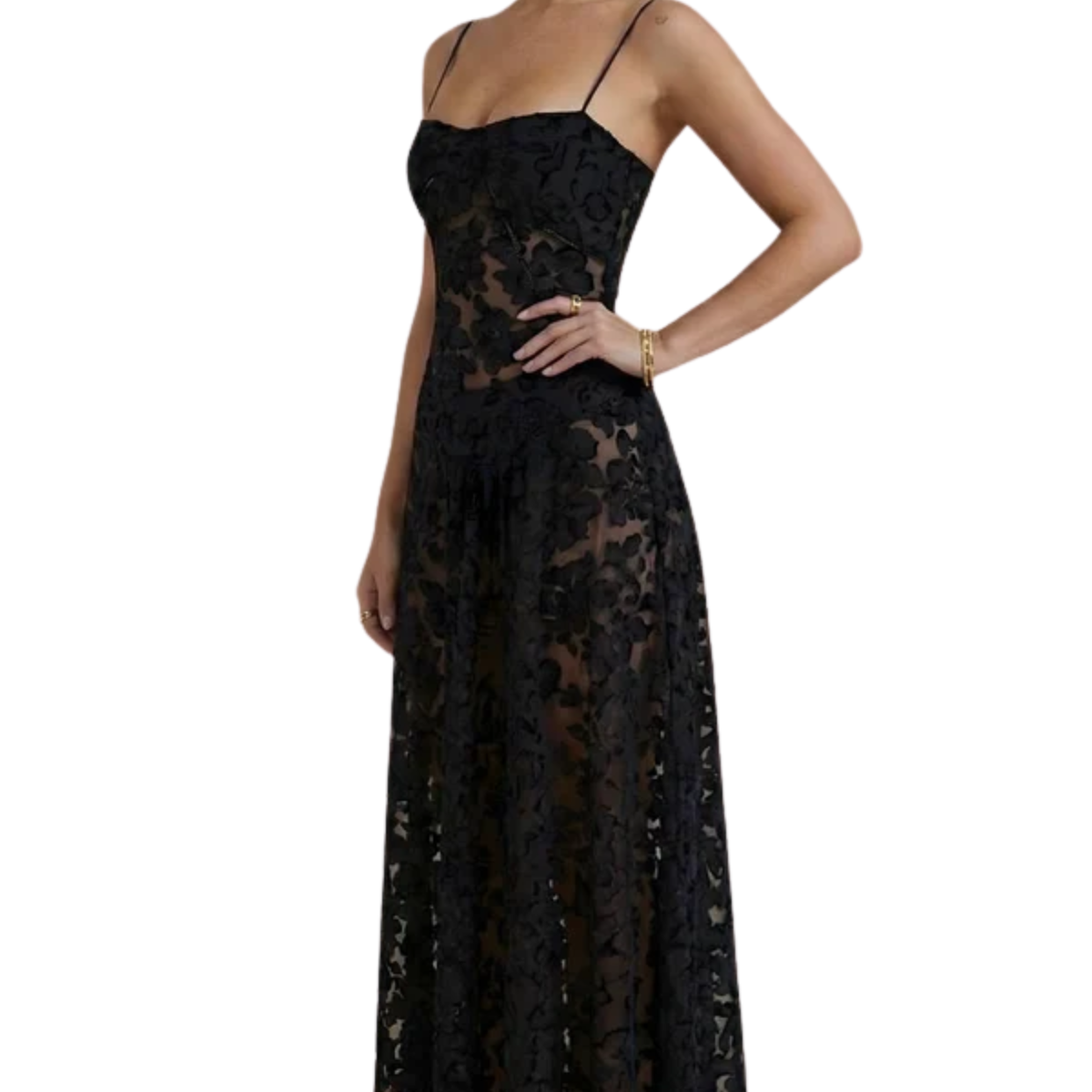 Women's Floral Maxi Dress Lace Overlay Sweetheart Neckline Spaghetti Strap Formal