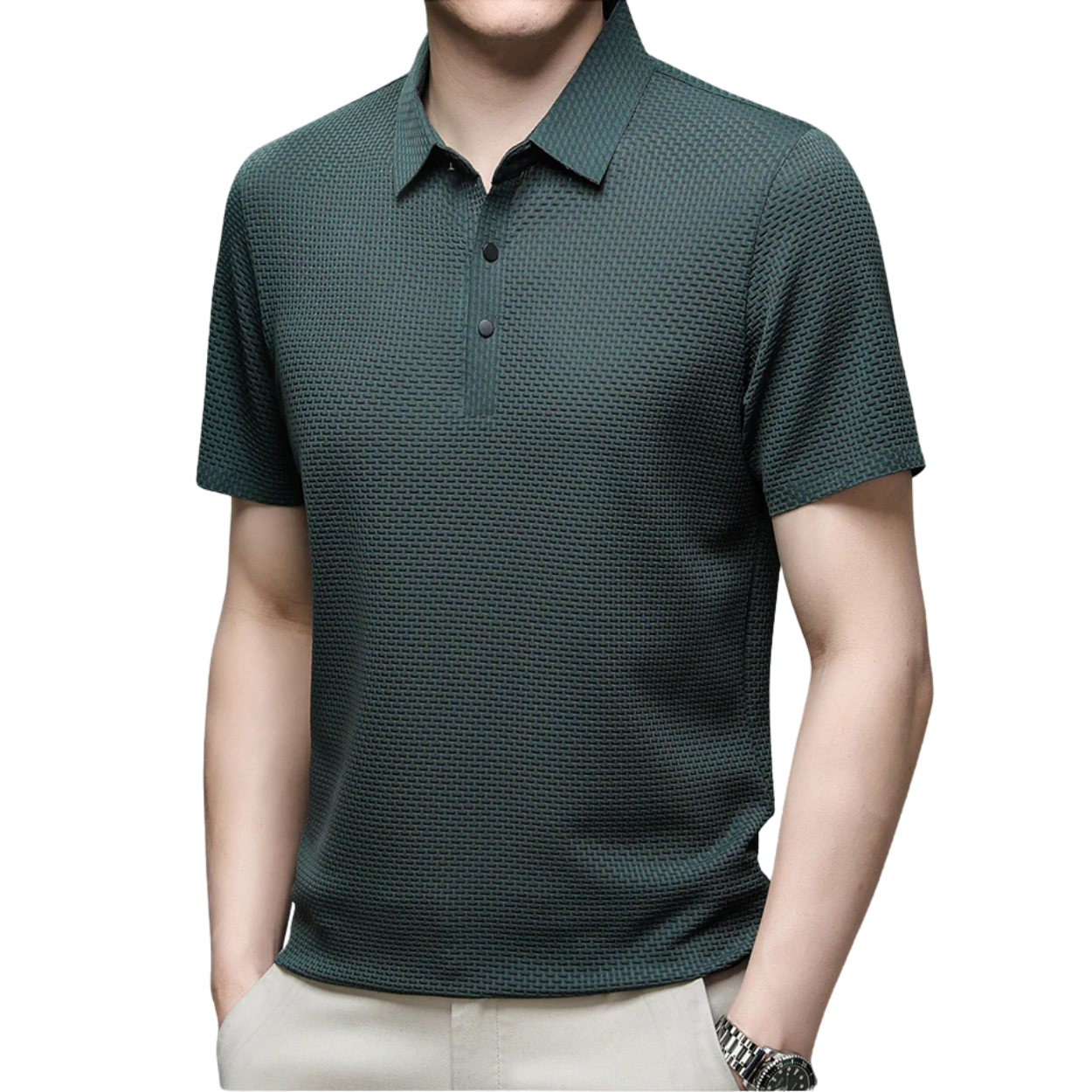 Men's knit polo shirt — lightweight slim fit — casual summer office