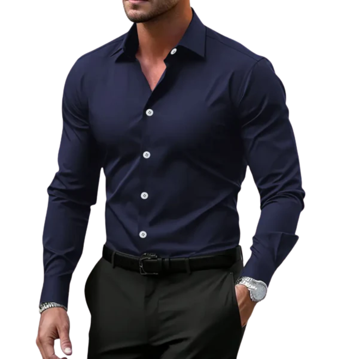 Men’s long-sleeve shirt — regular fit notched collar — office wear