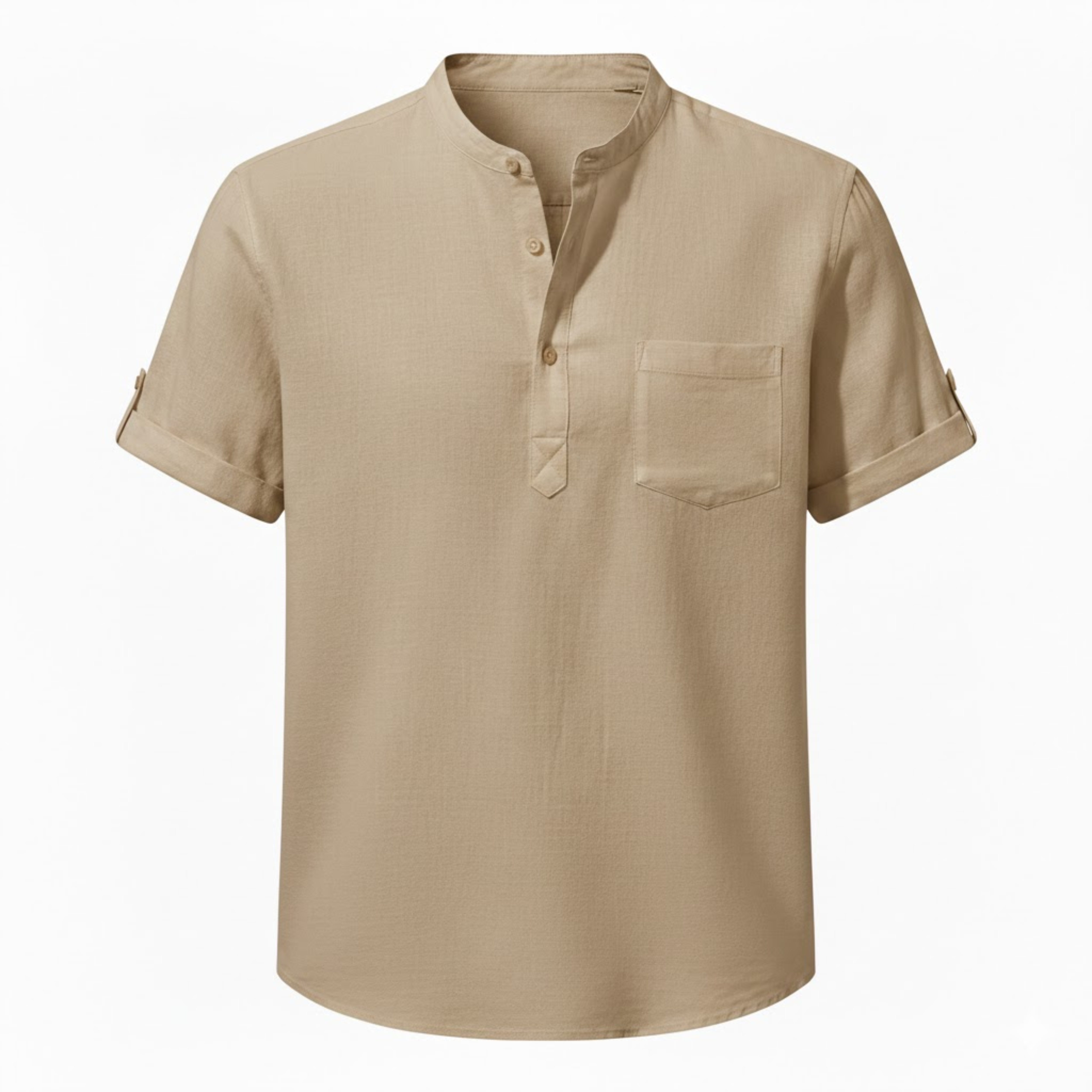 Men's Cotton Linen Henley Shirt Short Sleeve Breathable Casual Pocket Beach Top