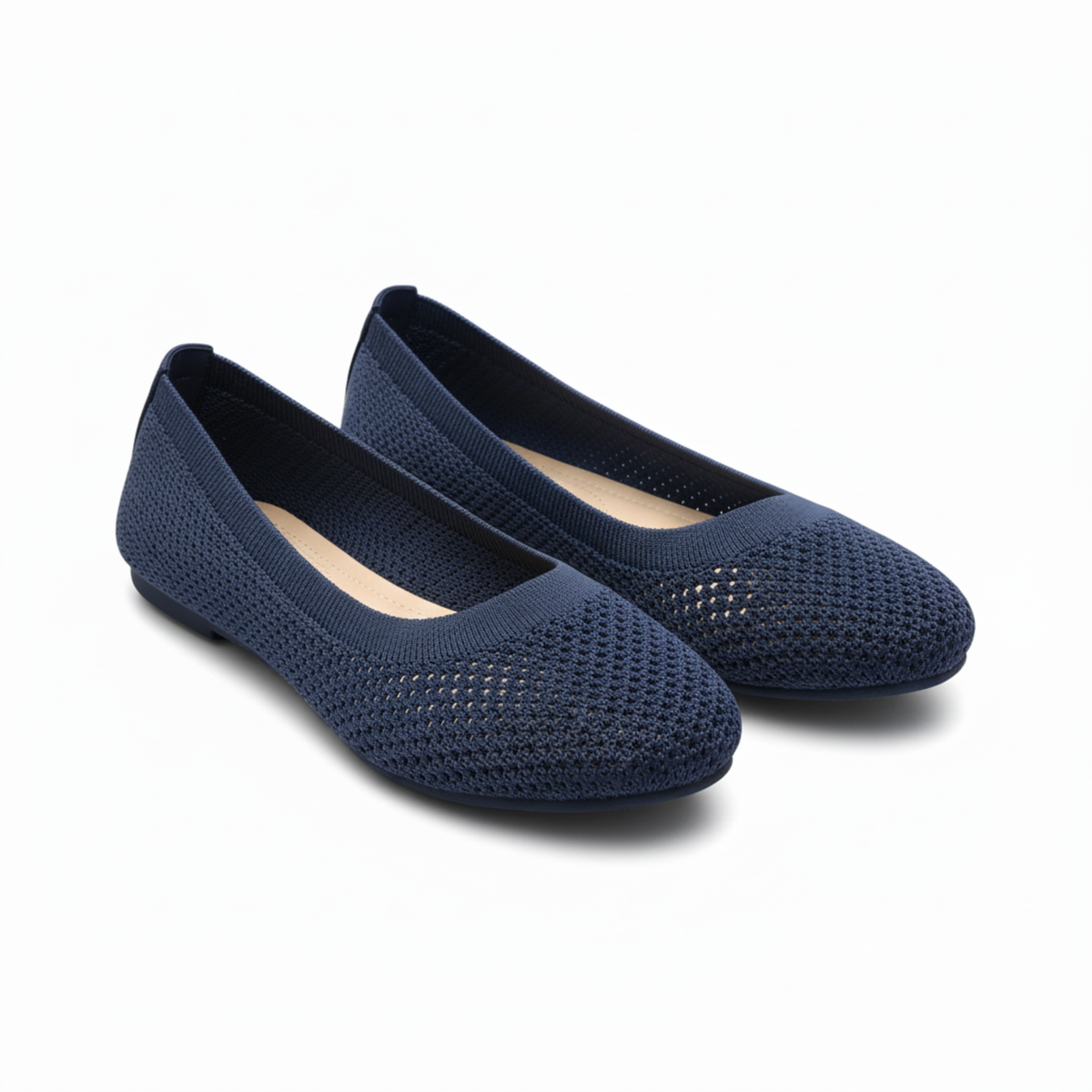 Ballet Flats Mesh Round Toe Slip On Walking Shoes Casual Breathable Knit Footwear