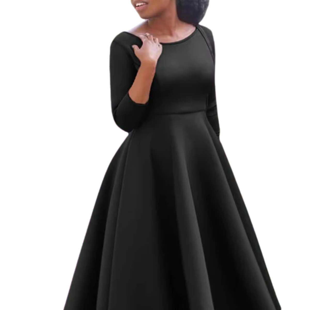 Women's A-Line Midi Dress Three Quarter Sleeve Round Neck Wedding Guest Formal Dress
