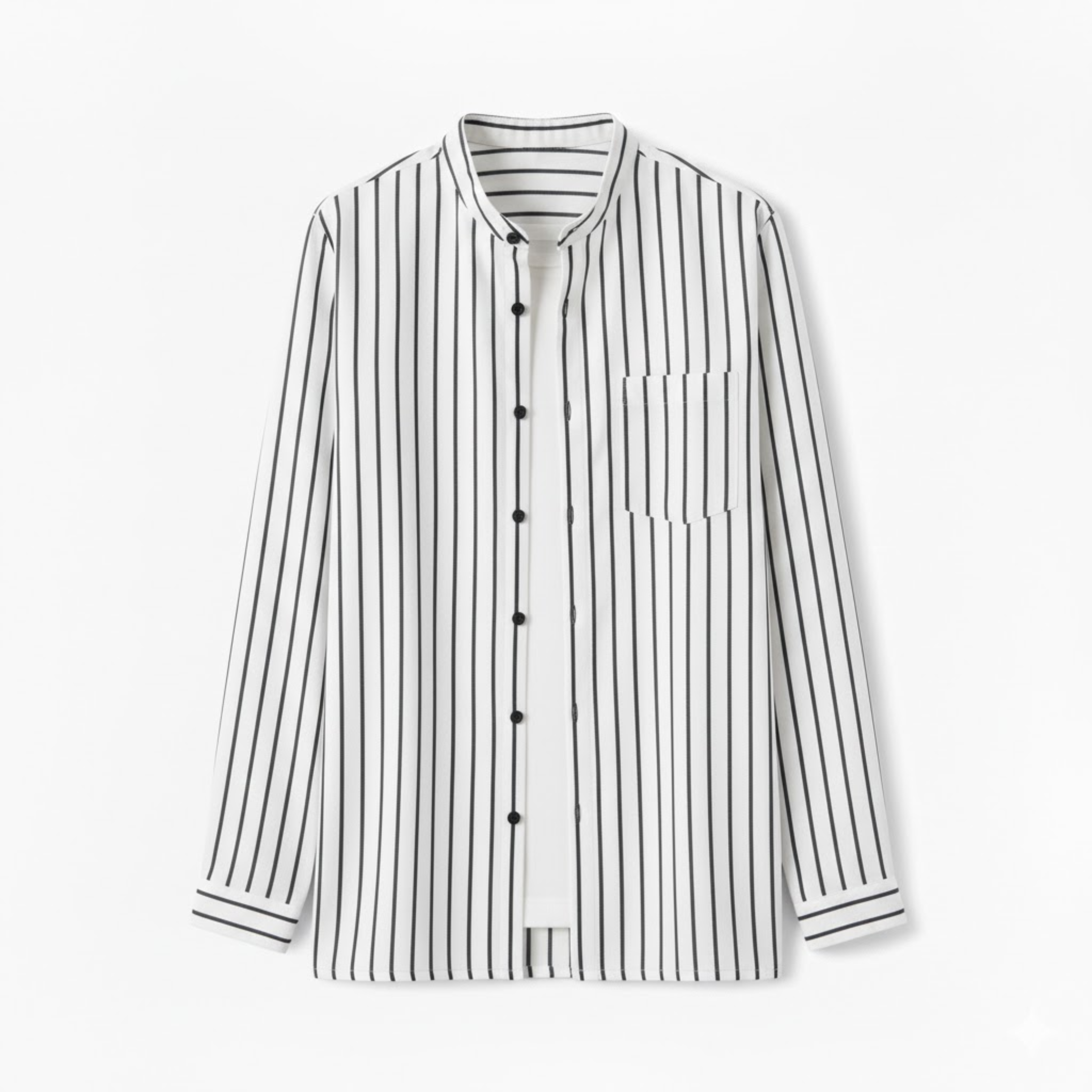 Men's Cotton Linen Striped Shirt Full Sleeve Stand Collar Single Breasted Casual Top