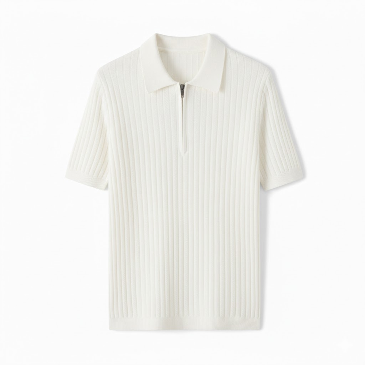 Men's Knitted Polo Shirt Half-Zip Short Sleeve Slim Fit Textured Casual T-Shirt