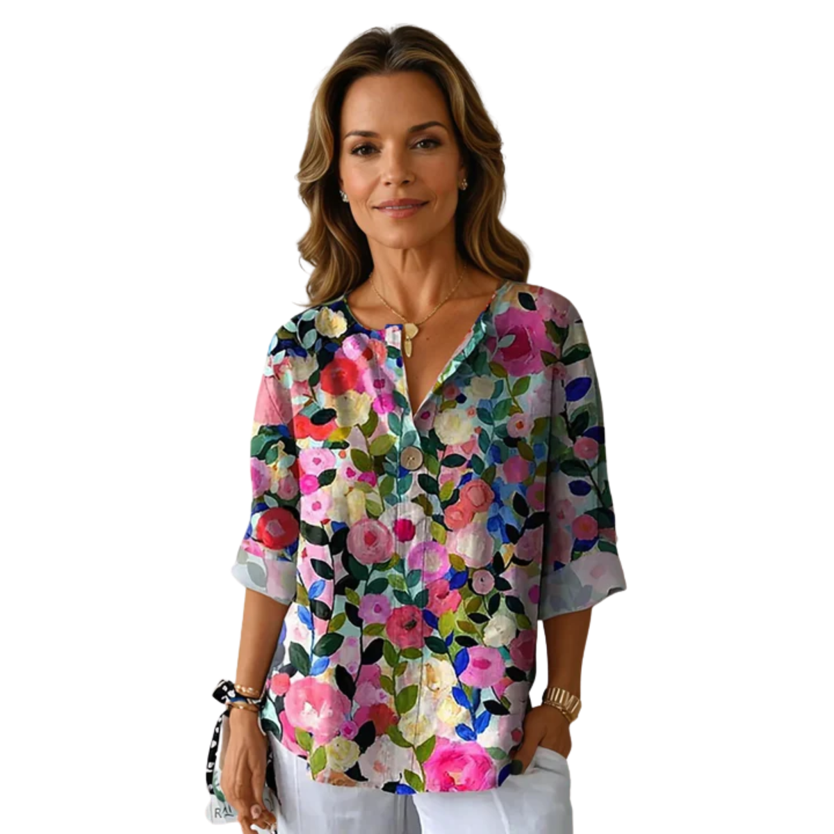 Women's floral blouse — 3/4 sleeve button down — everyday wear