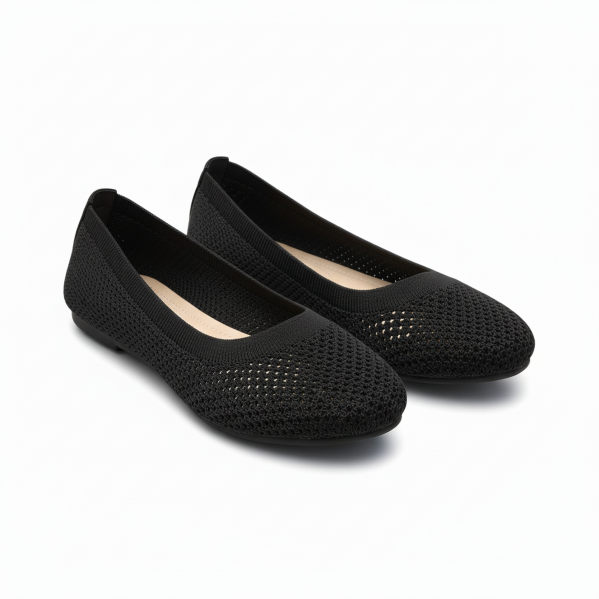 Ballet Flats Mesh Round Toe Slip On Walking Shoes Casual Breathable Knit Footwear