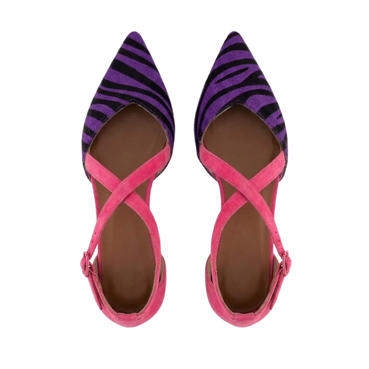 Pointed Toe Ballet Flats Crisscross Ankle Strap Vegan Leather Dress Shoes