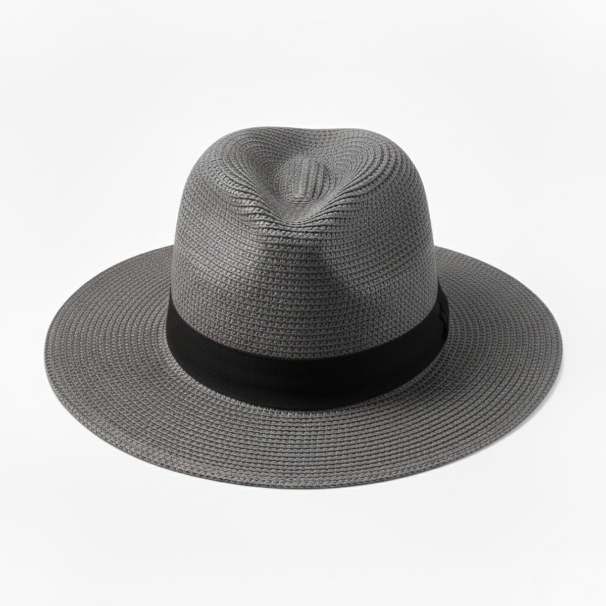 Unisex Panama Straw Hat with Wide Brim and Contrast Ribbon Trim