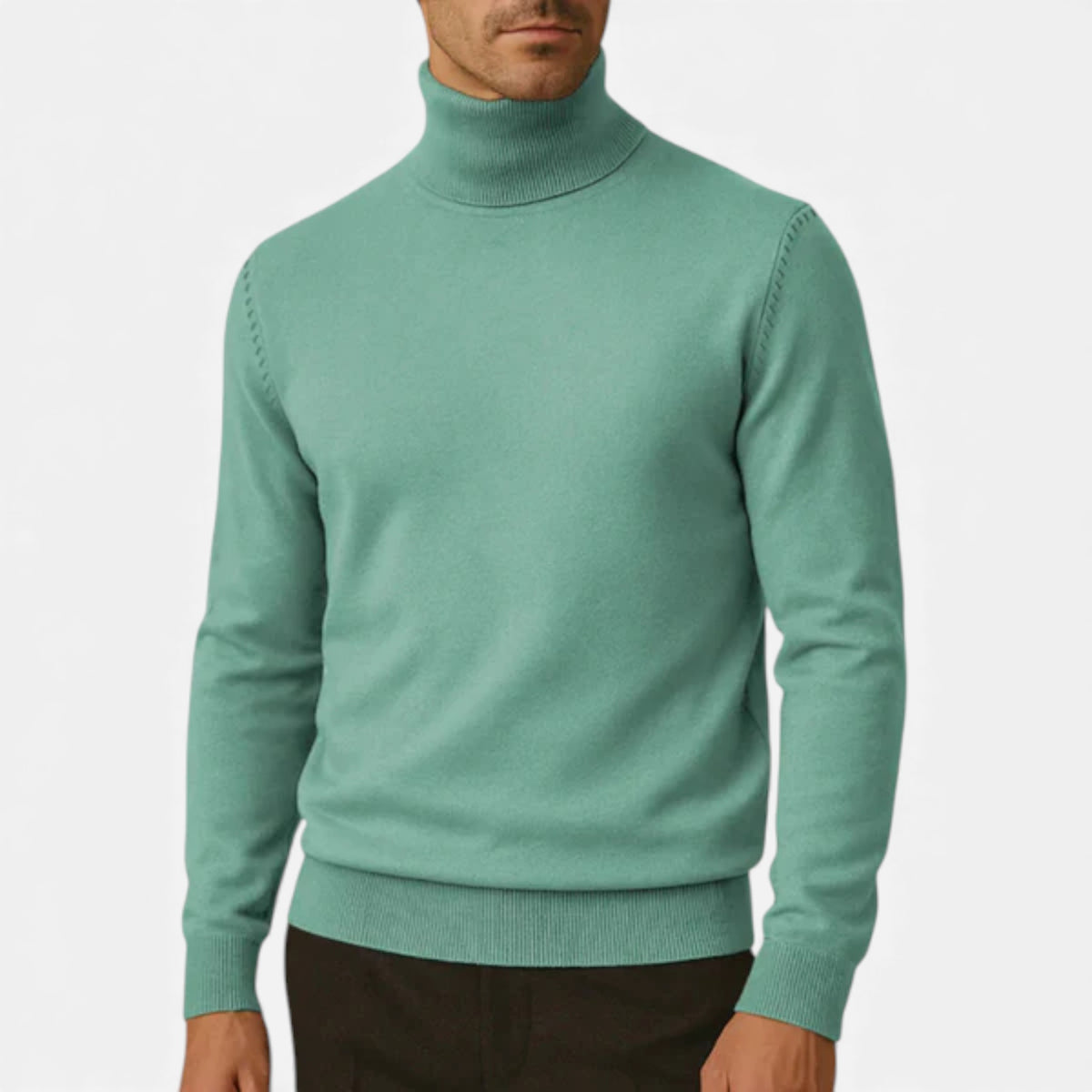 Veroux Mode | Men’s Turtleneck Knit Pullover – Basil Edition