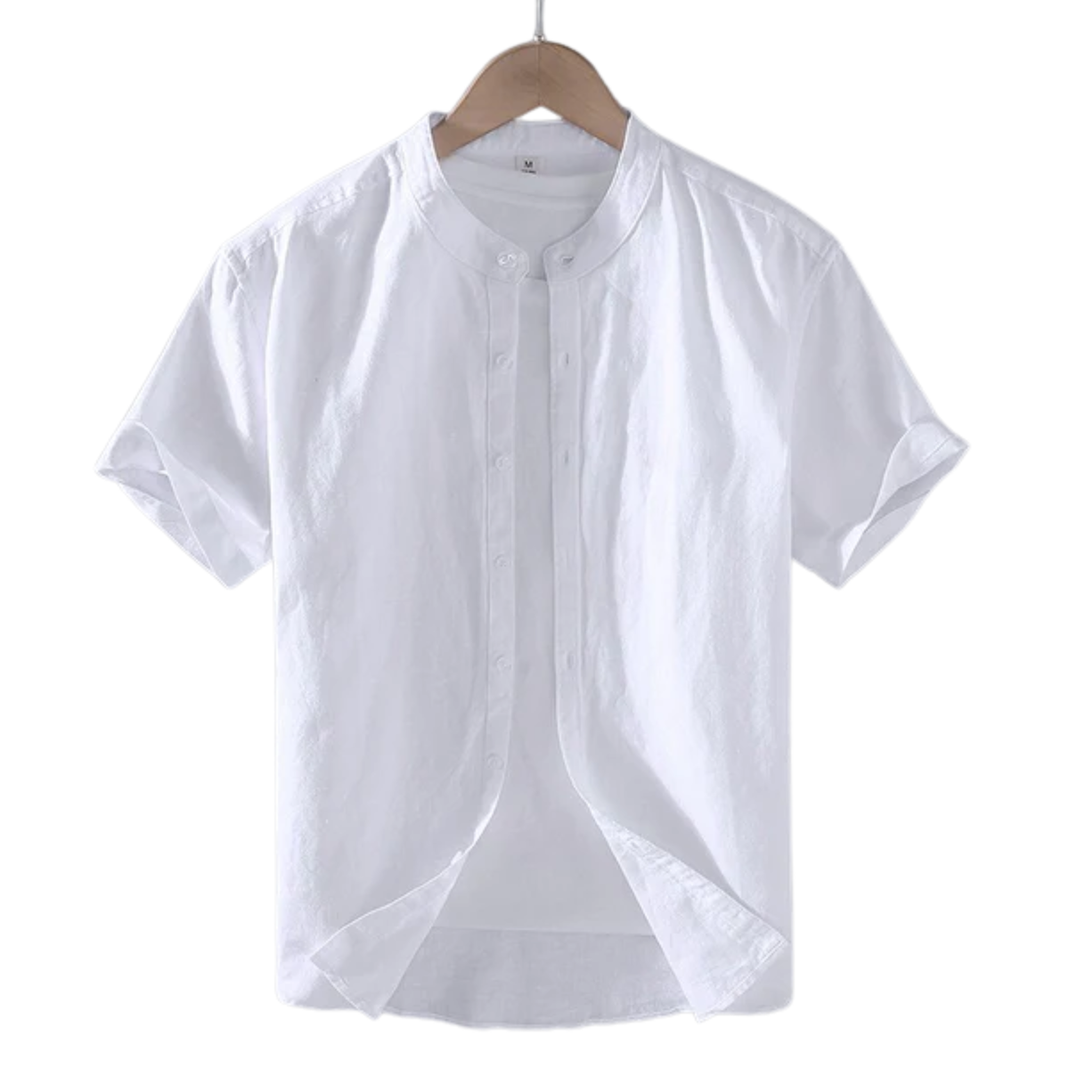 Men's linen shirt — band collar short sleeve — casual beach wear