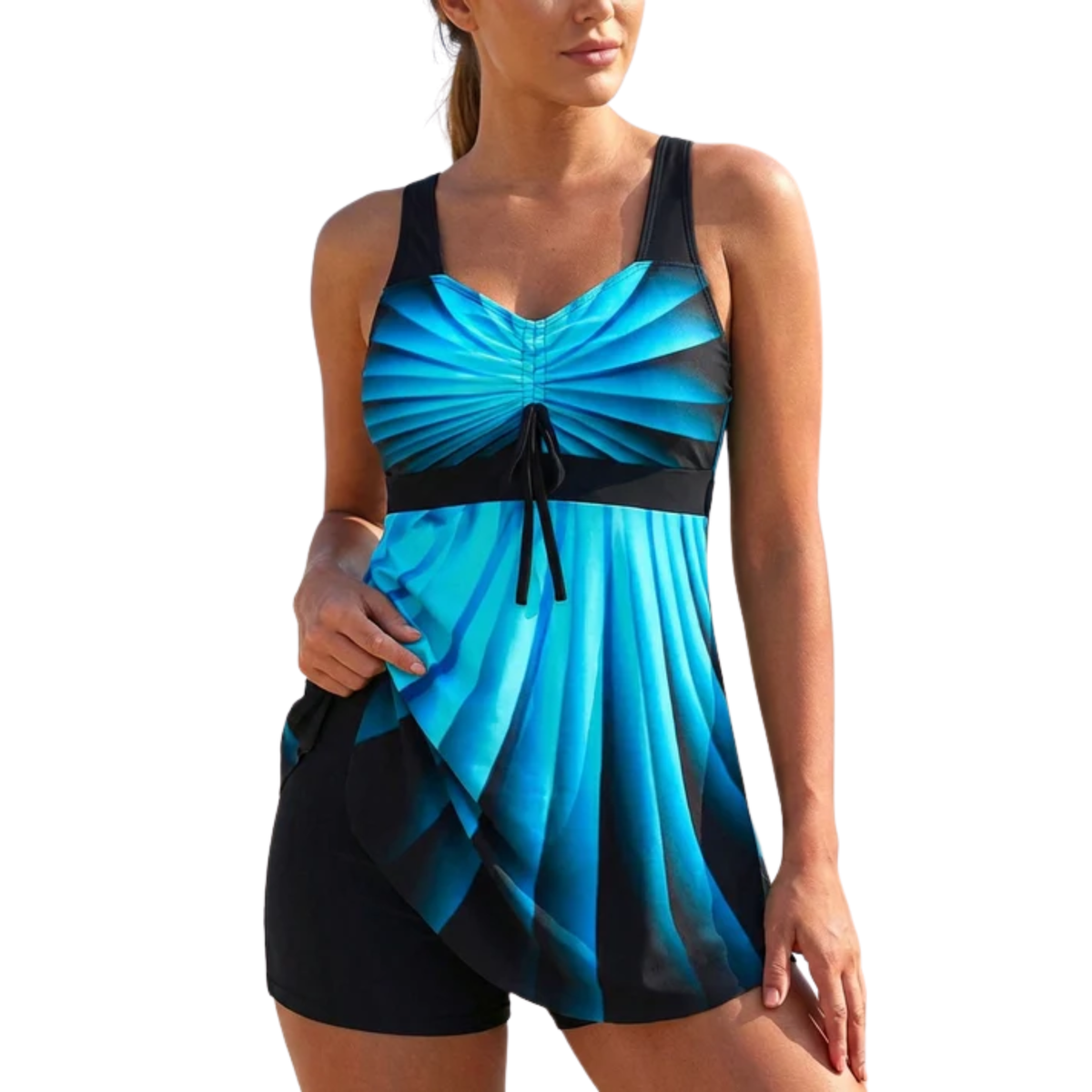 Women’s Slim Fit Swim Dress Tankini Set with V-Neck and Flared Skirt