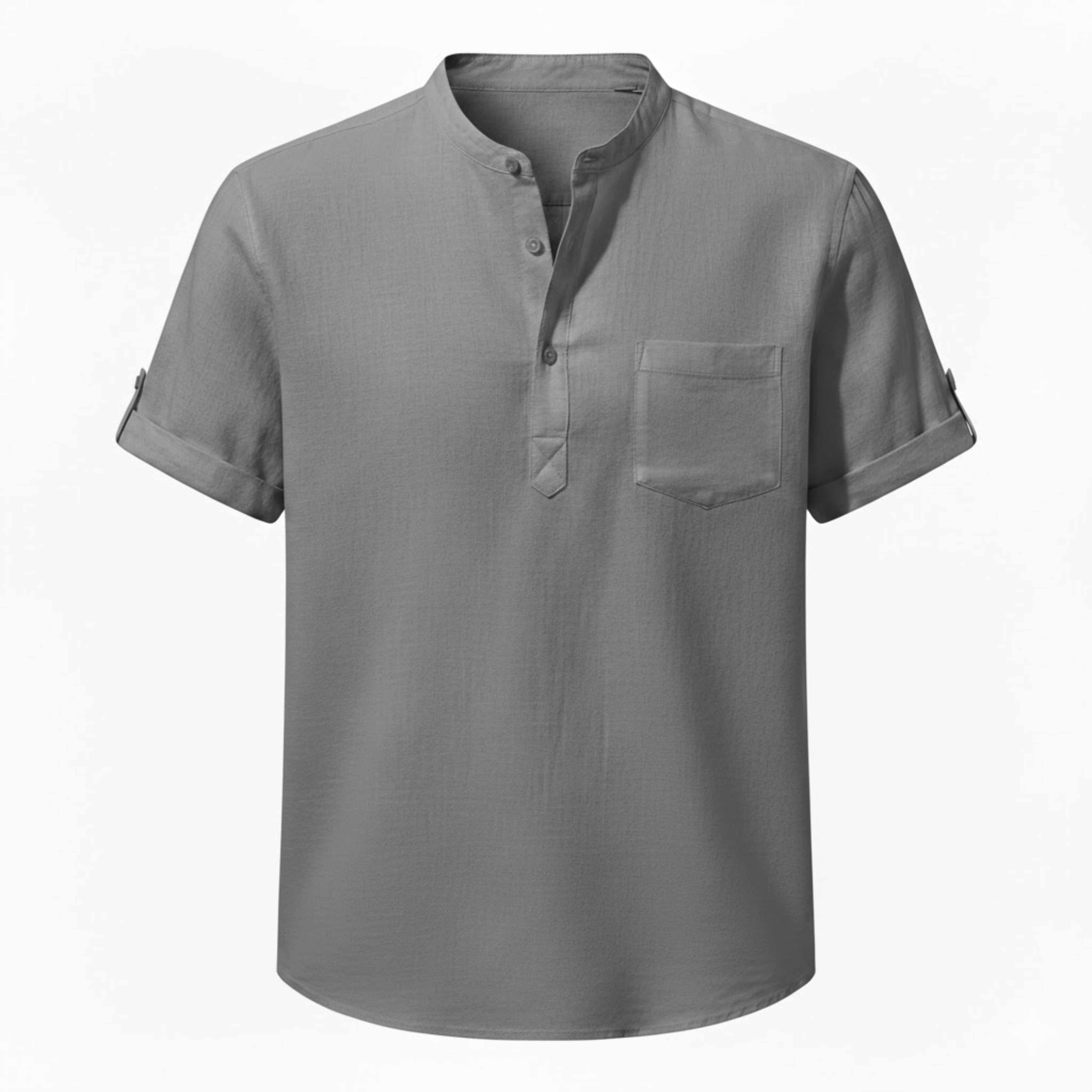 Men's Cotton Linen Henley Shirt Short Sleeve Breathable Casual Pocket Beach Top