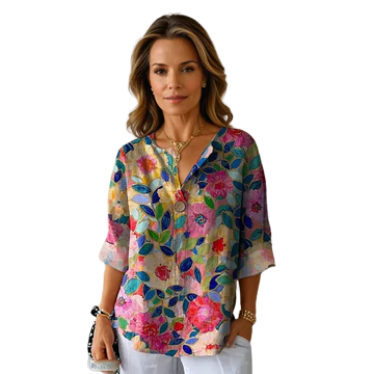 Women's floral blouse — 3/4 sleeve button down — everyday wear