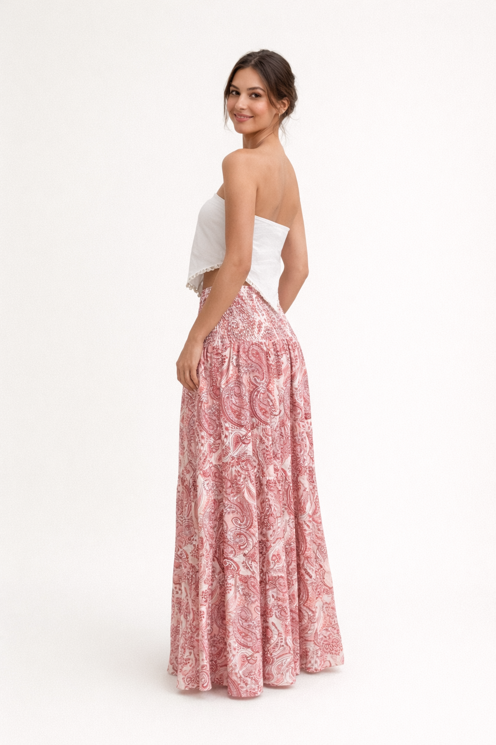 Maxi skirt for women - printed a-line elastic waist - summer