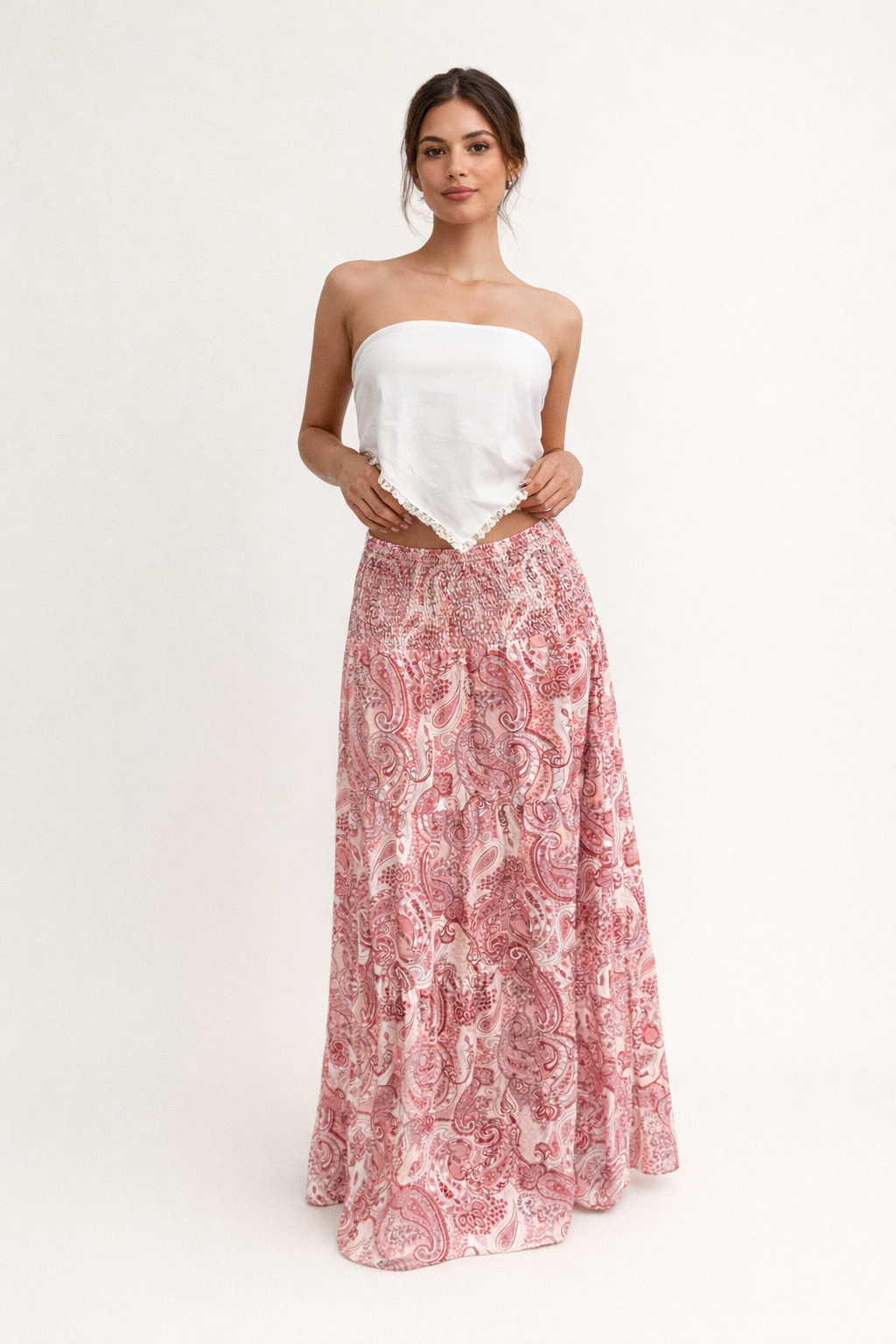 Maxi skirt for women - printed a-line elastic waist - summer
