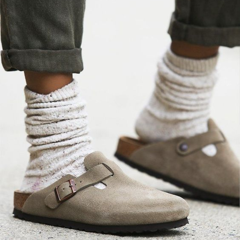 Men's suede clogs adjustable buckle