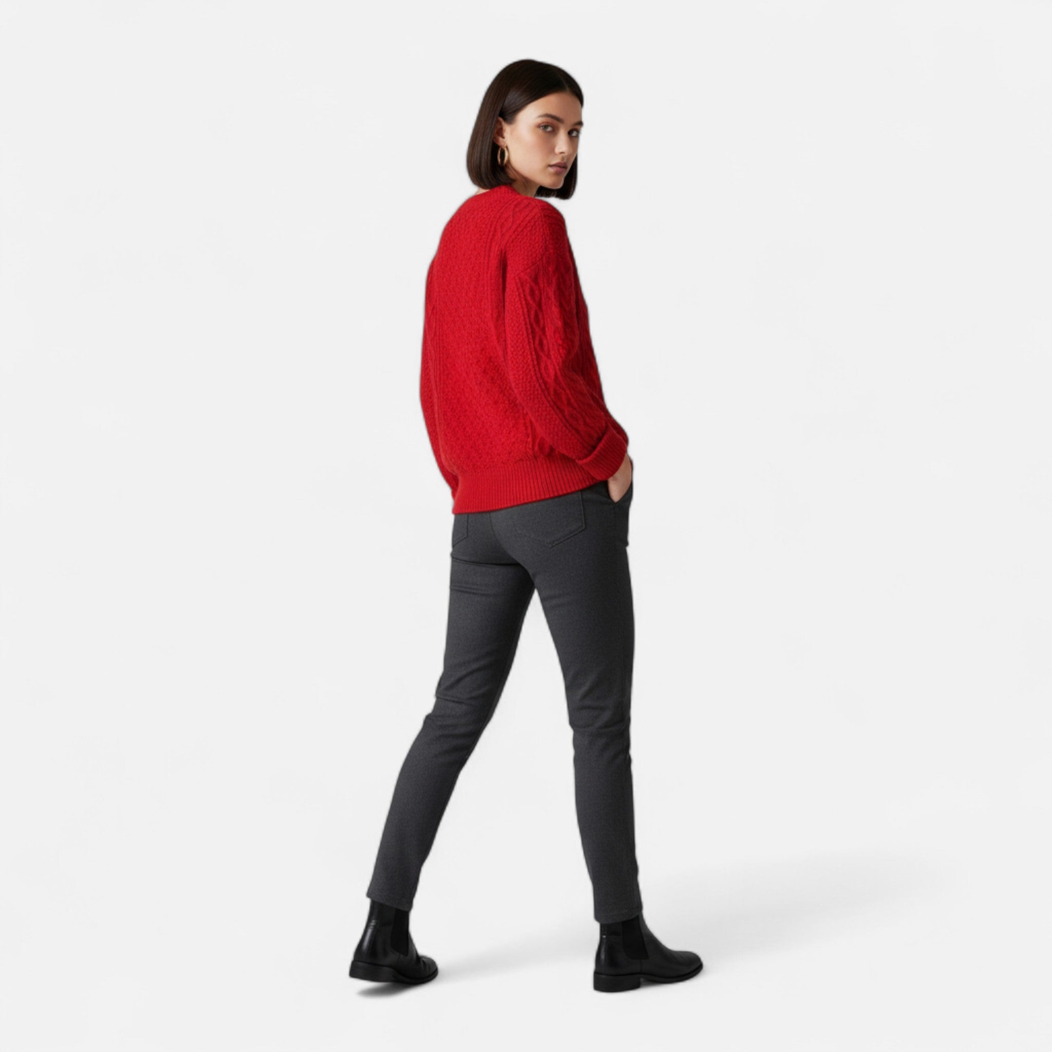 Veroux Mode | Women’s Wool Sweater – Cable Knit Round Neck Elegance