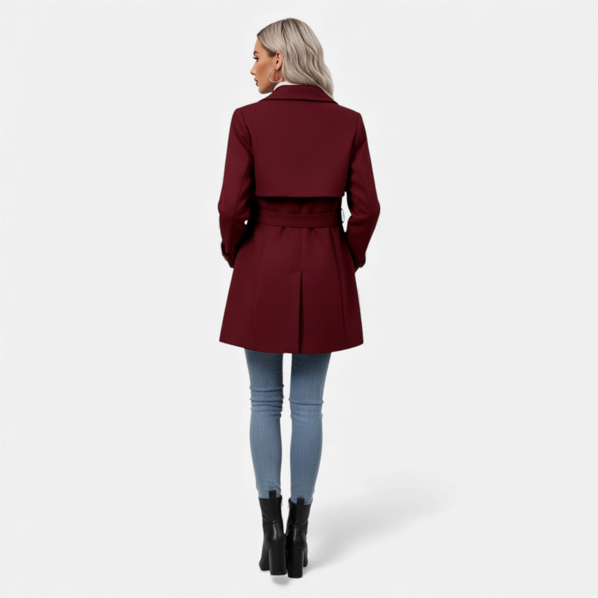Veroux Mode | Women’s Classic Tweed Waist-Cinched Coat