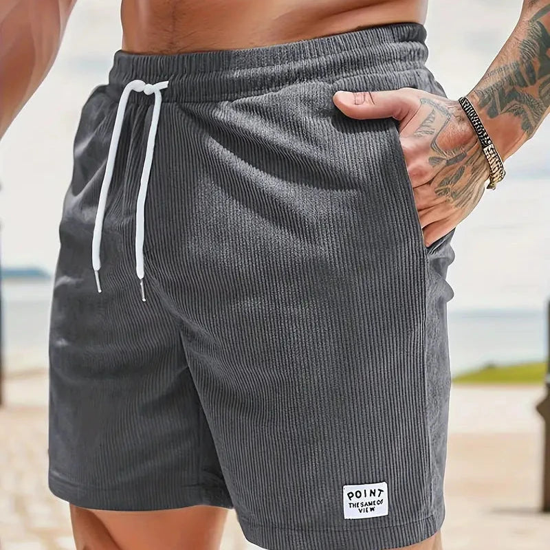 Men's corduroy shorts - knee-length relaxed fit shorts with a drawstring