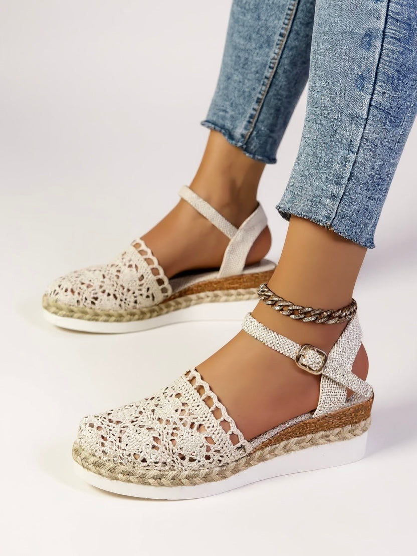 Women's espadrille wedge sandals - ankle strap platform sandals - summer holiday