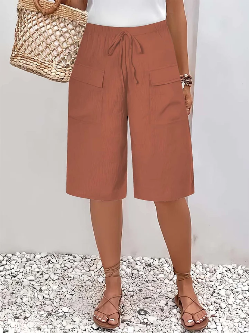 Women's casual shorts with elastic drawstring waist pockets
