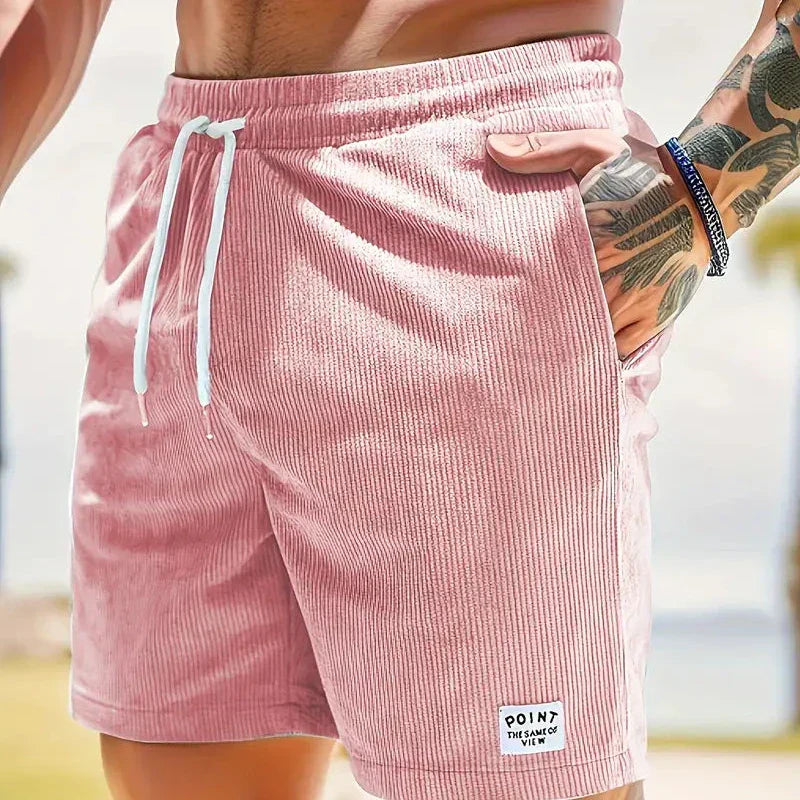 Men's corduroy shorts - knee-length relaxed fit shorts with a drawstring